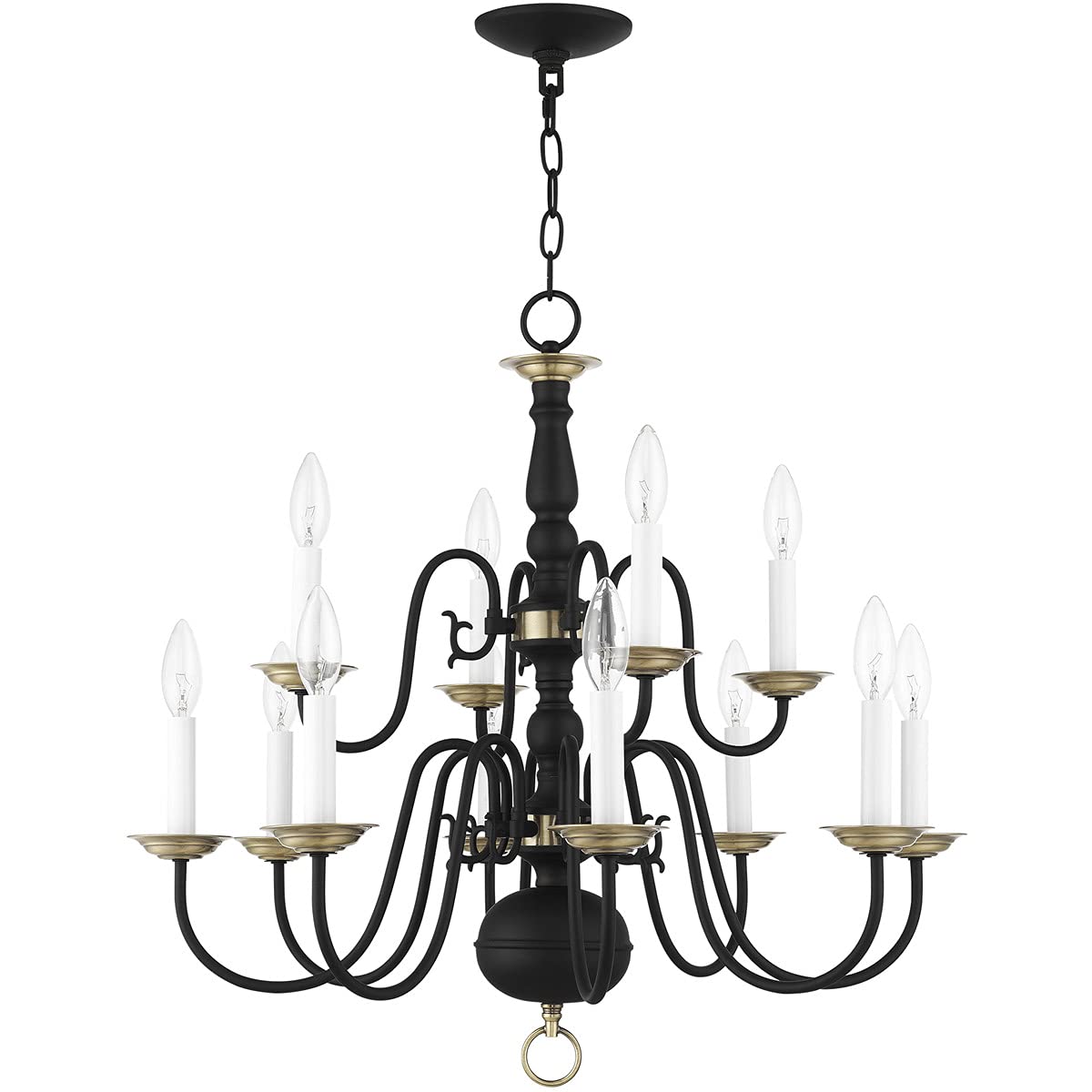 Livex Lighting 5012-04 12-Light Black Chandelier - Modern Crystal Ceiling Light Fixture for Dining Room, Bedroom & Living Room Decor
