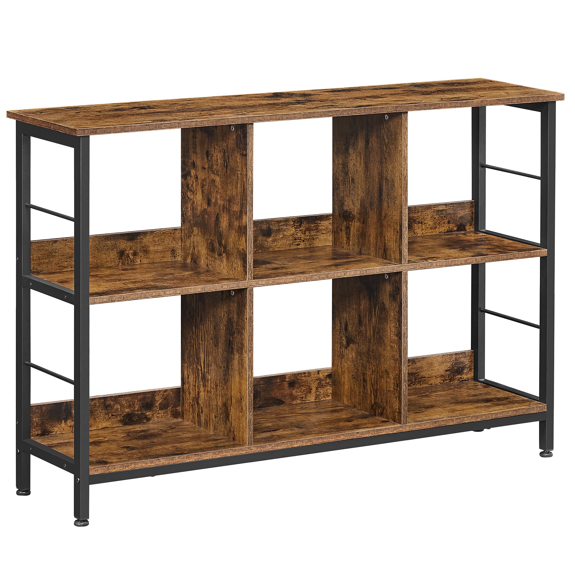VASAGLE 6-Cube Storage Shelf, Industrial Bookshelf & TV Stand, Rustic Brown & Black, 13 x 47.2 x 31.5 Inches - Perfect for Living Room, Bedroom, Office Organization & Home Decor