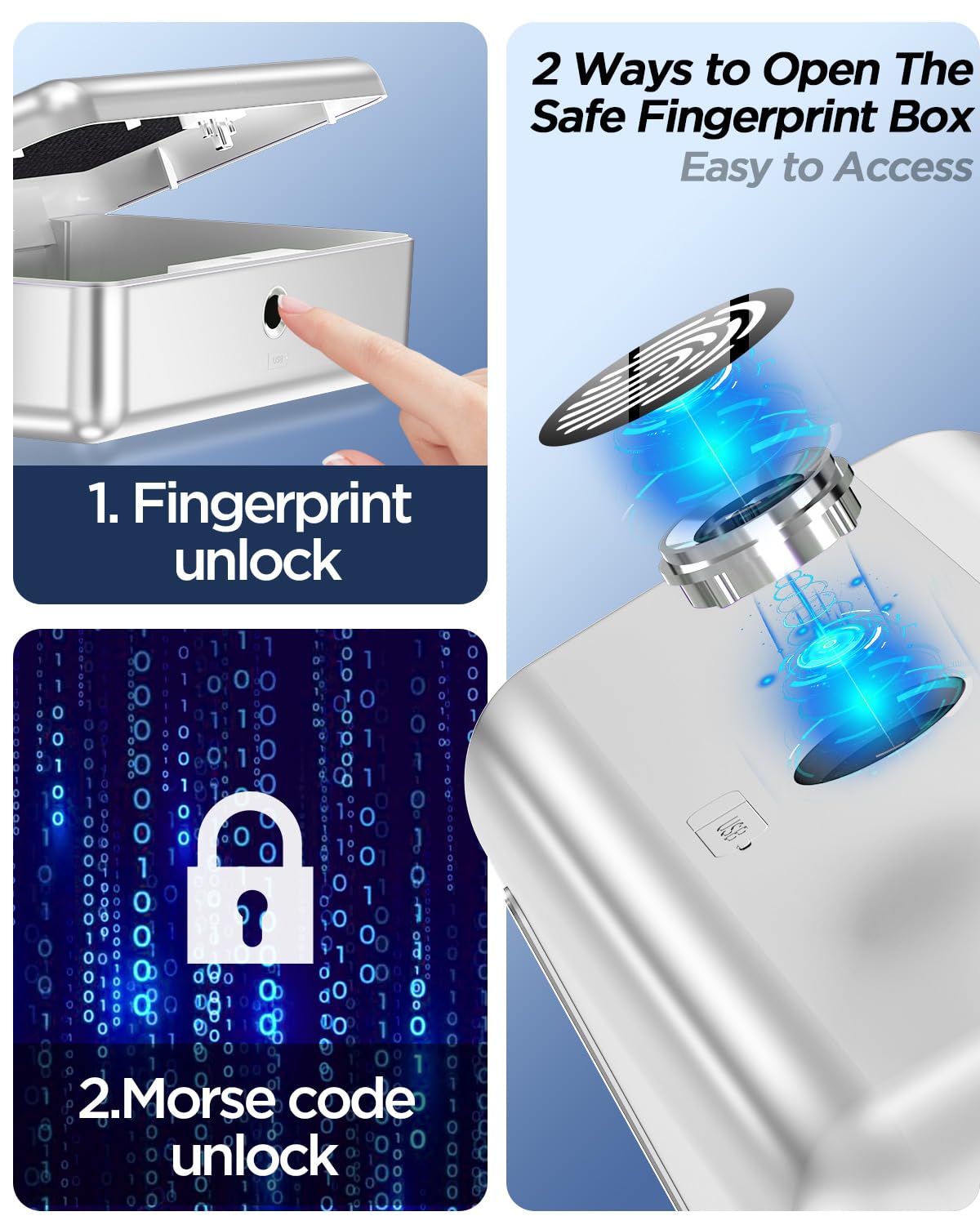 AICase Biometric Fingerprint Safe Box - Portable Security Lock Box for Money, Jewelry, Documents - Home, Office, Car & Travel Use - Digital Combination Lock for Secure Storage