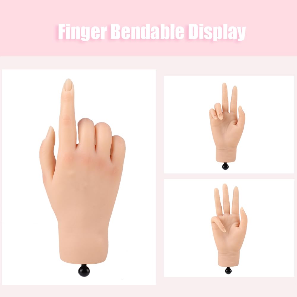 Acrylic Nail Practice Hand with Stand - Soft Silicone Mannequin Hand for Nail Art Training, Bendable Fake Hand for Beginners & Professionals - Perfect for Salon Practice & Home Nail Art DIY