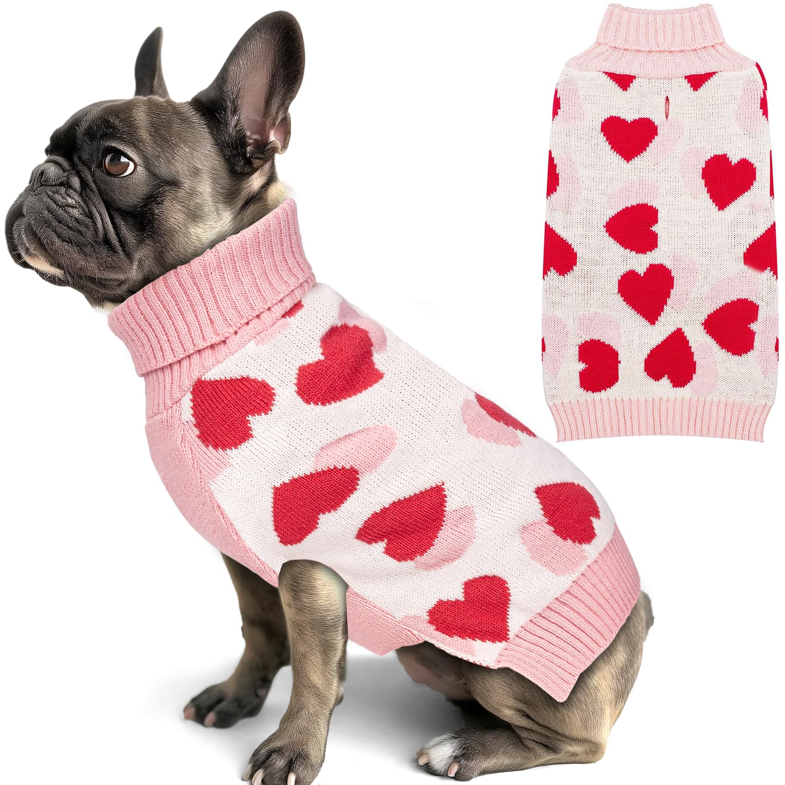 KYEESE Small Dog Sweaters with Leash Hole - Red Heart Pet Sweater for Puppies, Cozy Winter Dog Clothes for Chihuahua, Yorkie, Pug - Perfect for Outdoor Walks & Indoor Comfort