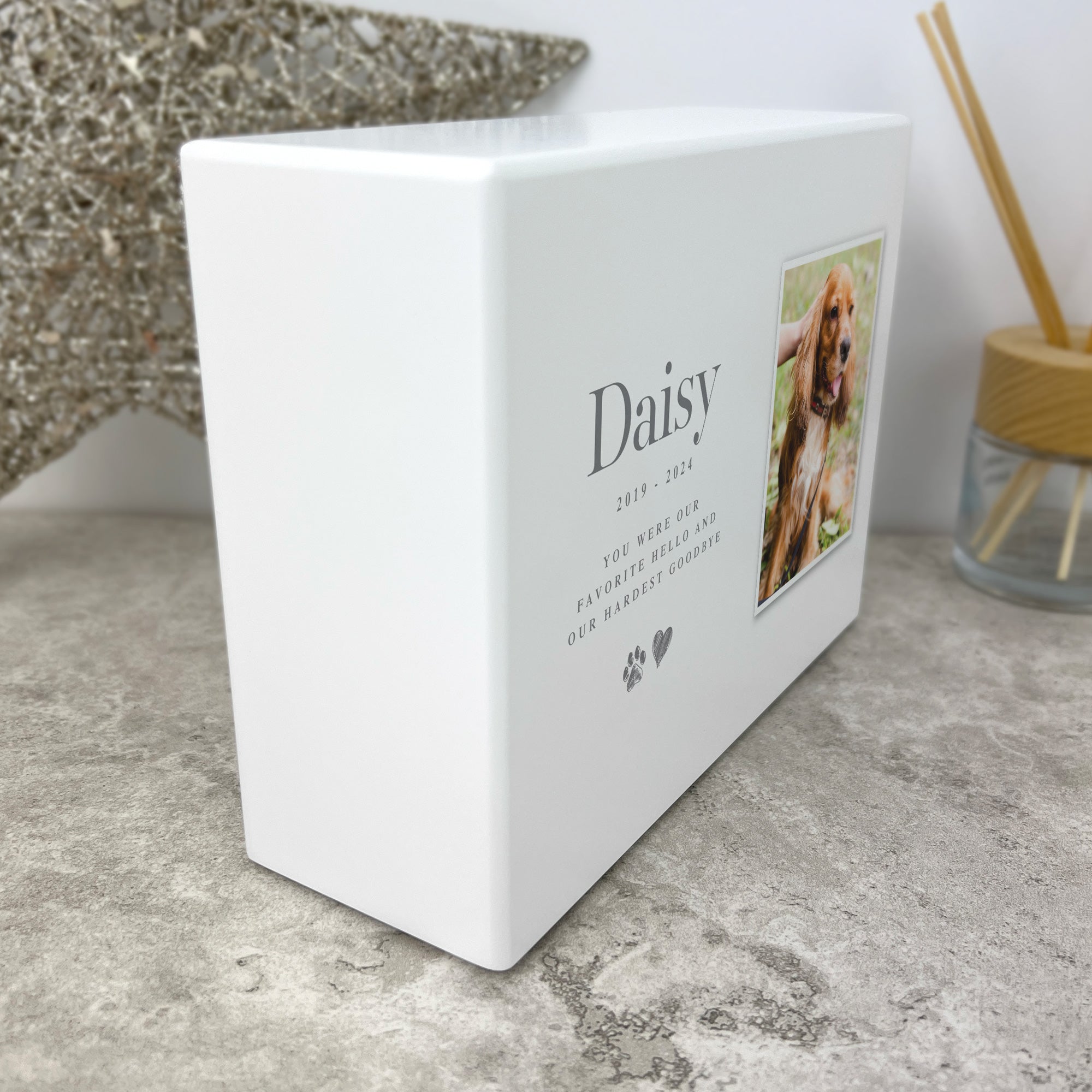 Personalized Heart & Paw Print Photo Pet Cremation Urn for Ashes | 1.09L Memorial Keepsake | Perfect for Honoring Beloved Dogs, Cats & Pets at Home or Memorial Services