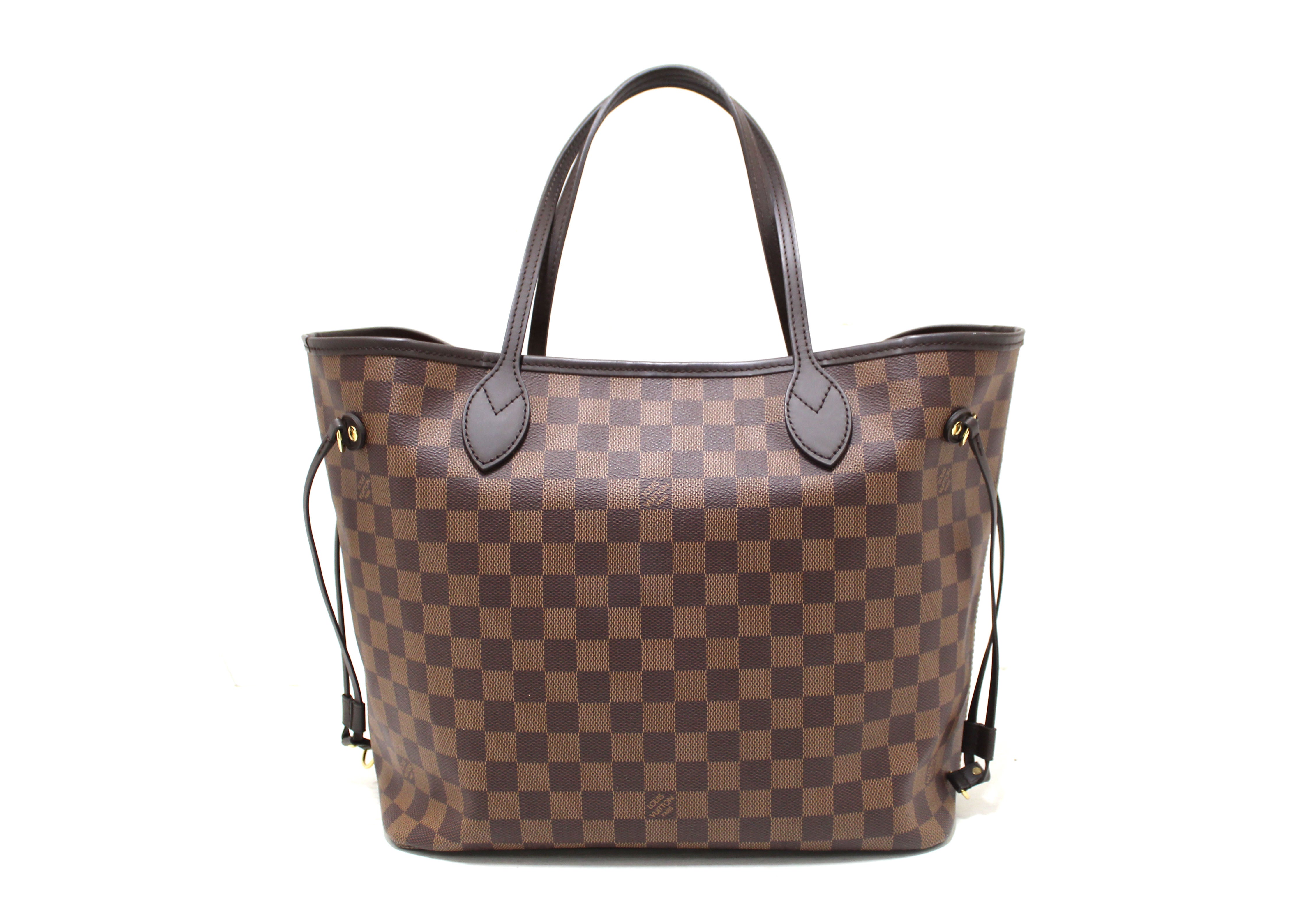 Authentic Louis Vuitton Damier Ebene Canvas Neverfull MM Tote Bag with Red Interior - Luxury Designer Shoulder Bag for Women, Perfect for Work, Travel & Everyday Use