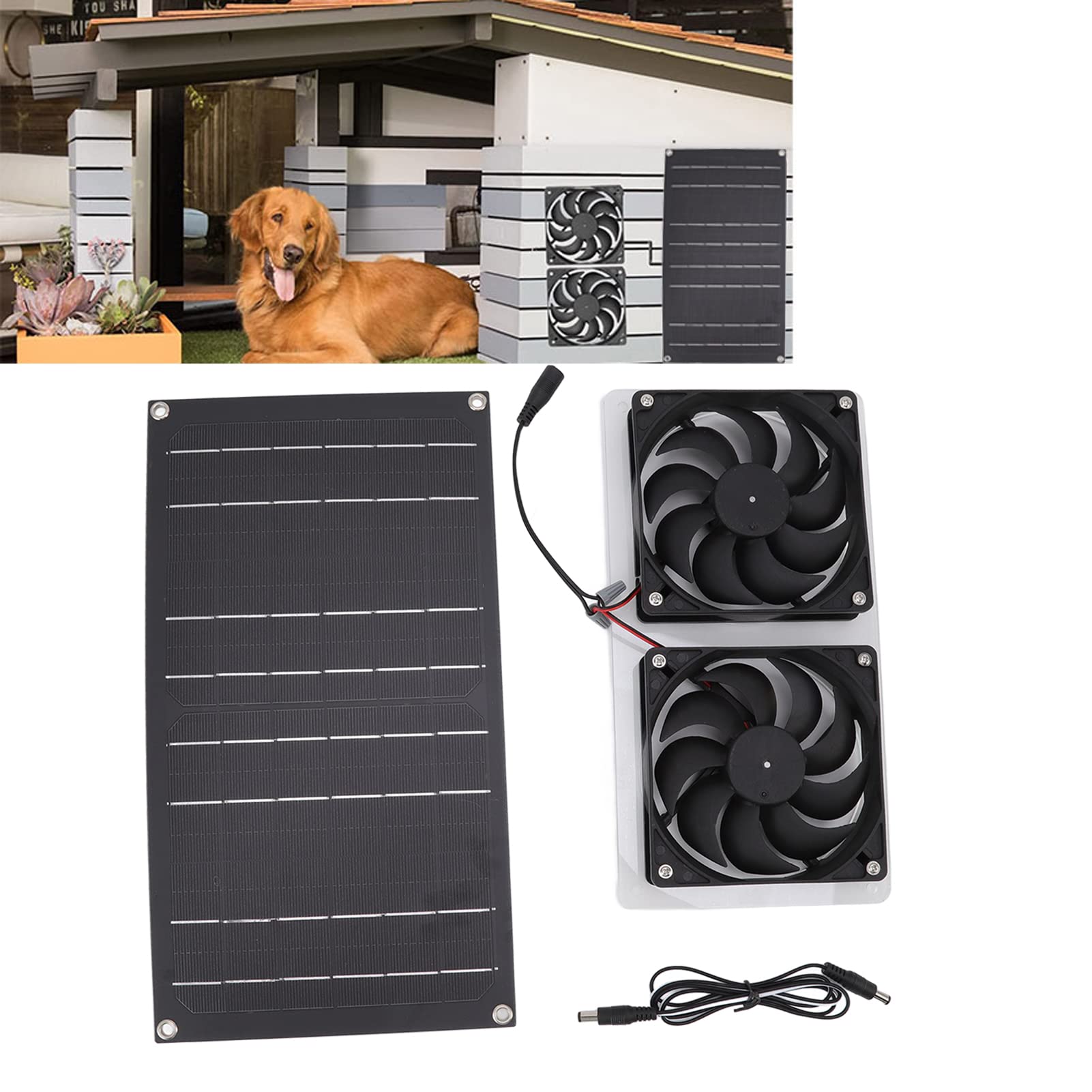 100W Solar Panel Powered Fan - IP67 Waterproof, Low Noise 12V Greenhouse Ventilator Kit with Dual Exhaust Fans | Solar Cooling & Ventilation Fan for Chicken Coops, Pet Houses, Dog Sheds & Greenhouses | Outdoor, RV, Camping & Off-Grid Use