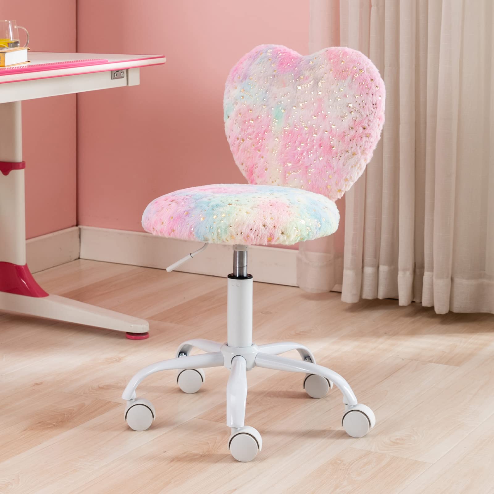 Colorful Furry Kids Desk Chair for Girls - Soft Swivel Rolling Computer Chair for Study & Reading, Children's Bedroom Furniture (Pink/Blue/Purple) - Perfect for Homework, Gaming & Room Decor