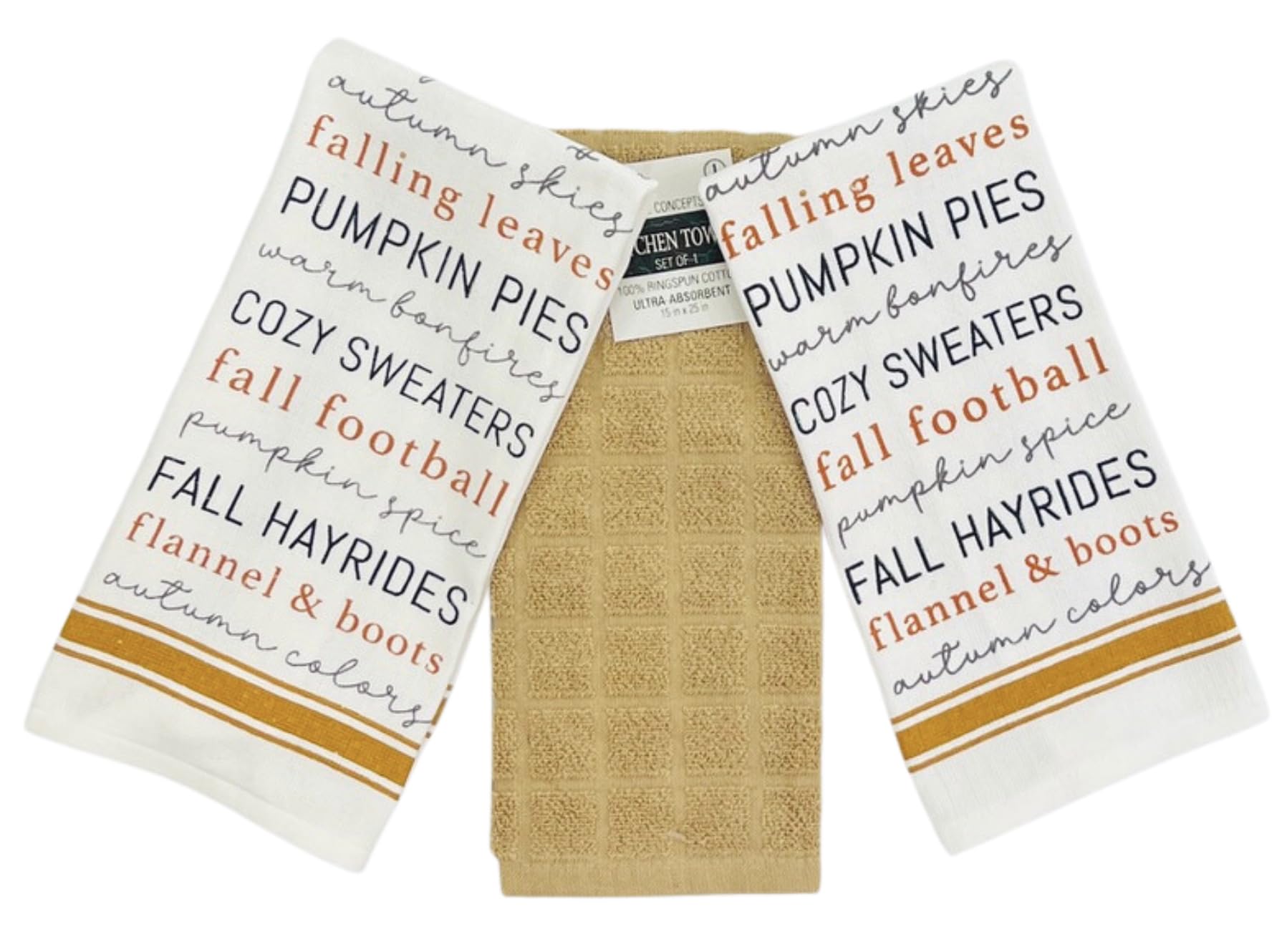 Fun Fall Decor Kitchen Towels and Pot Holder Set - Golden Yellow Stripes Football Family Theme for Thanksgiving, Autumn Cooking & Cozy Home Decor