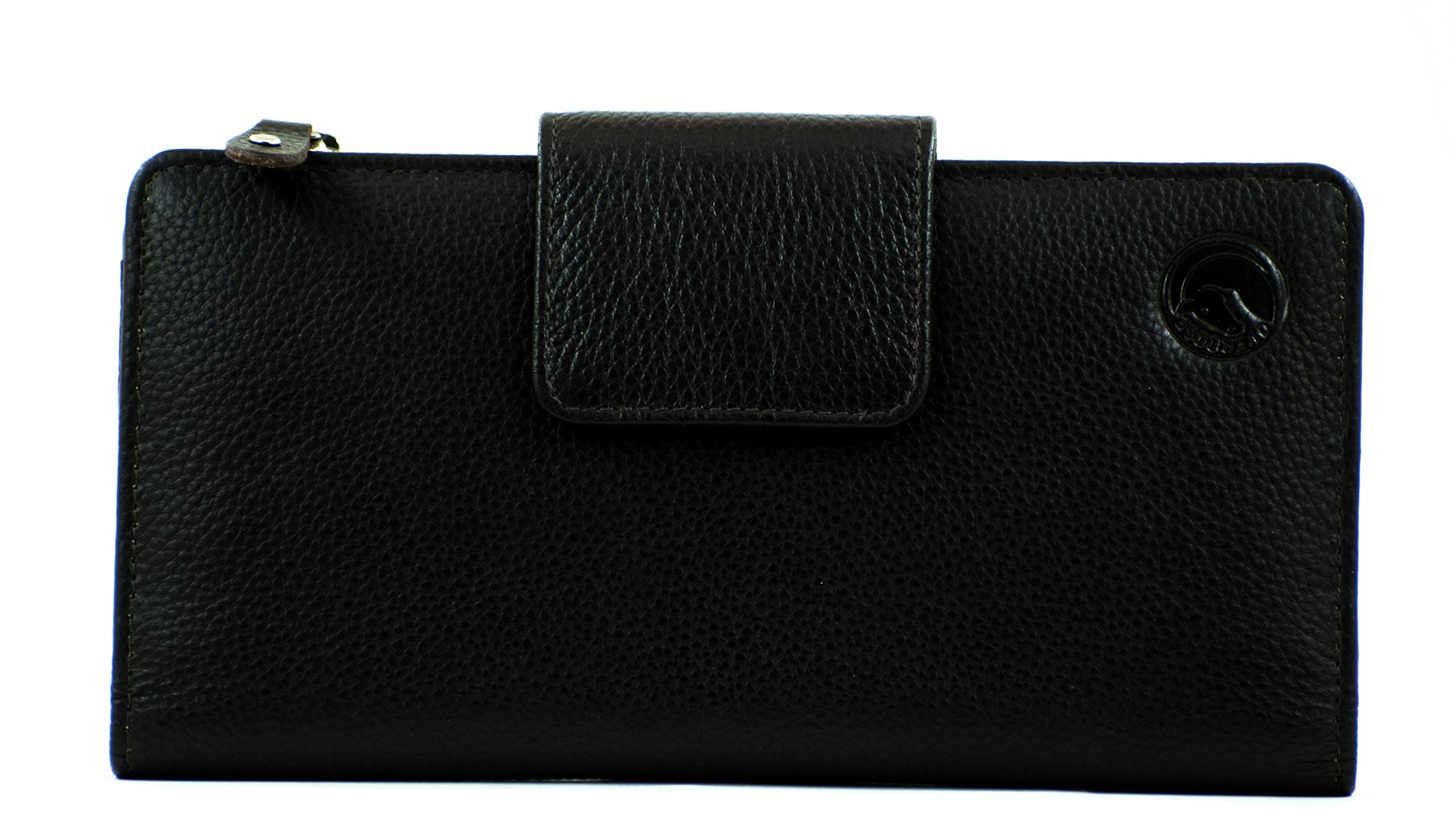 OVERDOSE Women's Brown Leather Wristlet Handbag - Double Zipper Clutch Wallet with Multiple Card Slots & Checkbook Holder | Nappa Leather Purse for Everyday Use, Travel & Special Occasions
