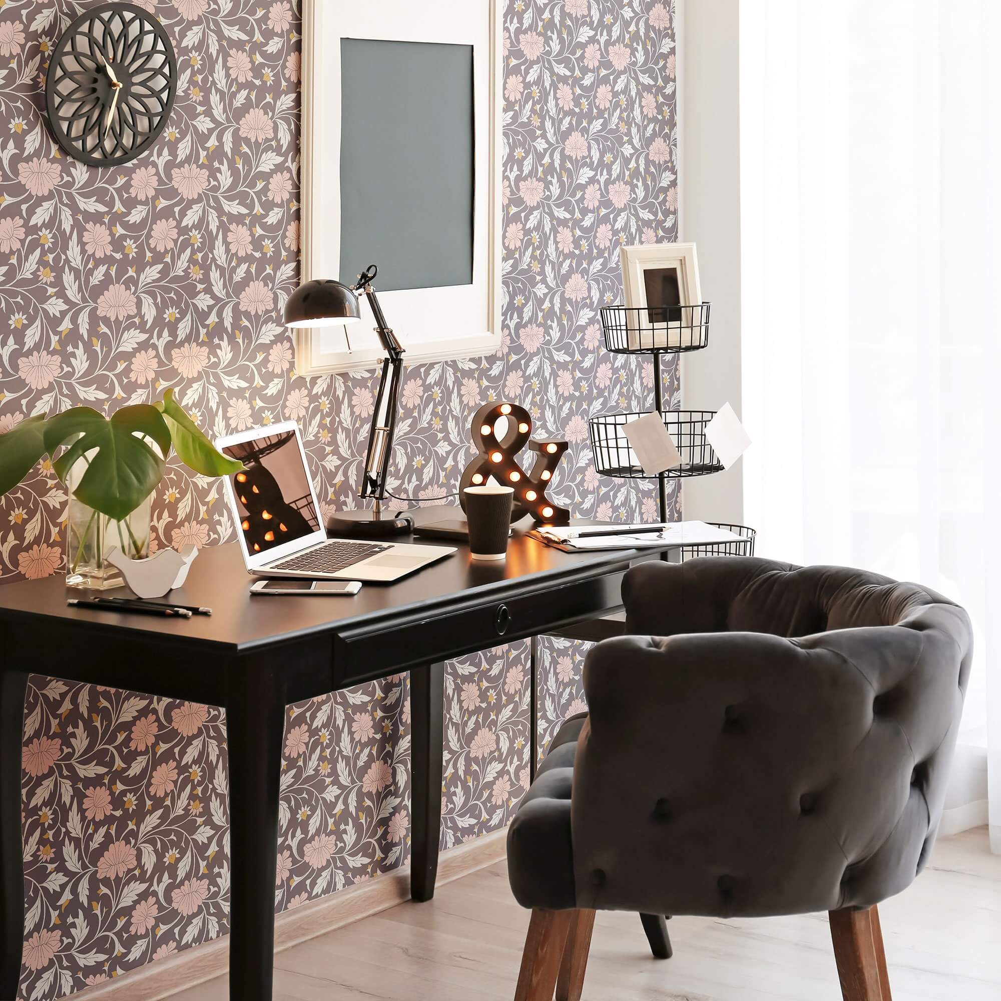 Purple Contemporary Floral Peel and Stick Removable Wallpaper - Self-Adhesive Decorative Vinyl for Bedroom, Living Room & Nursery - Easy DIY Home Decor Upgrade