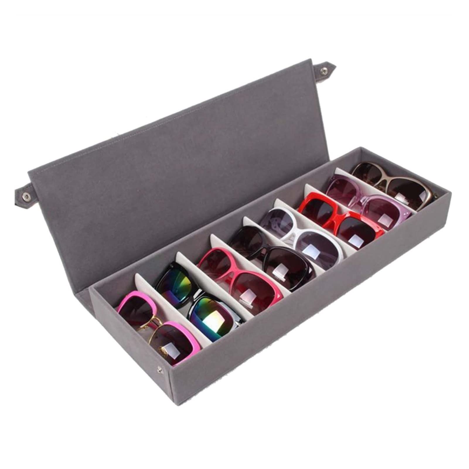 TOMYEUS 8 Grid Glasses Stand - Eyeglass & Sunglass Storage Display Case with Jewelry Rack - 48.5x18x6CM Gray Sunglasses Holder - Perfect for Home, Office, Retail Store Organization & Display