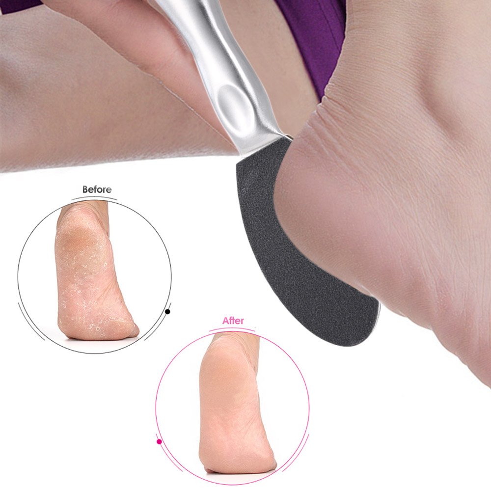 Premium Stainless Steel Foot Rasp Kit - Double Sided Foot File & 10 Sandpaper Pads for Callus & Hard Skin Removal - Professional Pedicure Tool for At-Home Foot Care & Spa Treatments