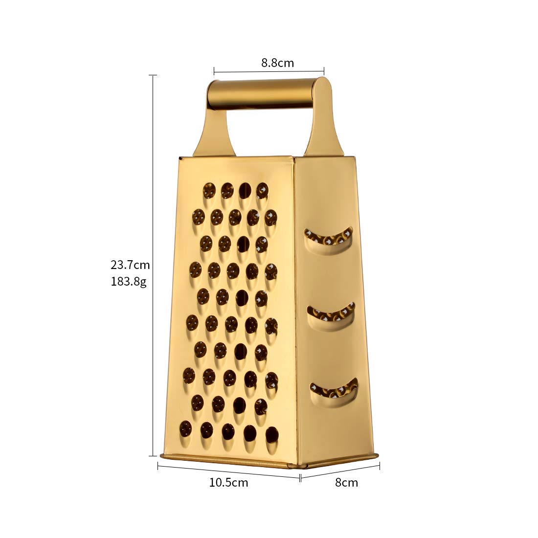 4-Sided Stainless Steel Cheese Grater & Vegetable Slicer - 9.2 Inch Large Box Grater for Parmesan, Veggies, Ginger, Fruits (Gold) - Perfect for Kitchen Prep, Salad Making & Meal Prepping