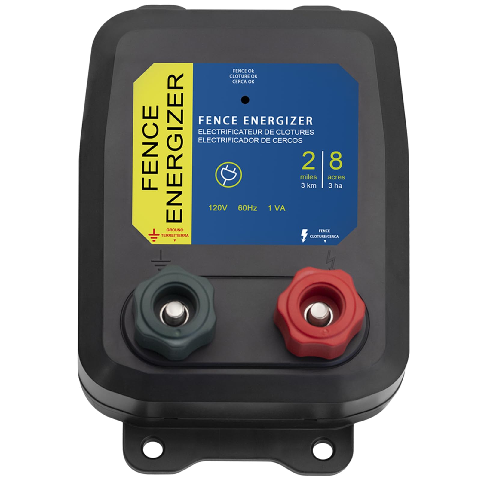 High Power Electric Fence Energizer - 2 Mile Range & 8 Acres Coverage for Dogs, Livestock, Chicken Coops - Keep Out Raccoons, Squirrels, Skunks - 0.1 Joule Output - Perfect for Farms, Backyards & Animal Protection