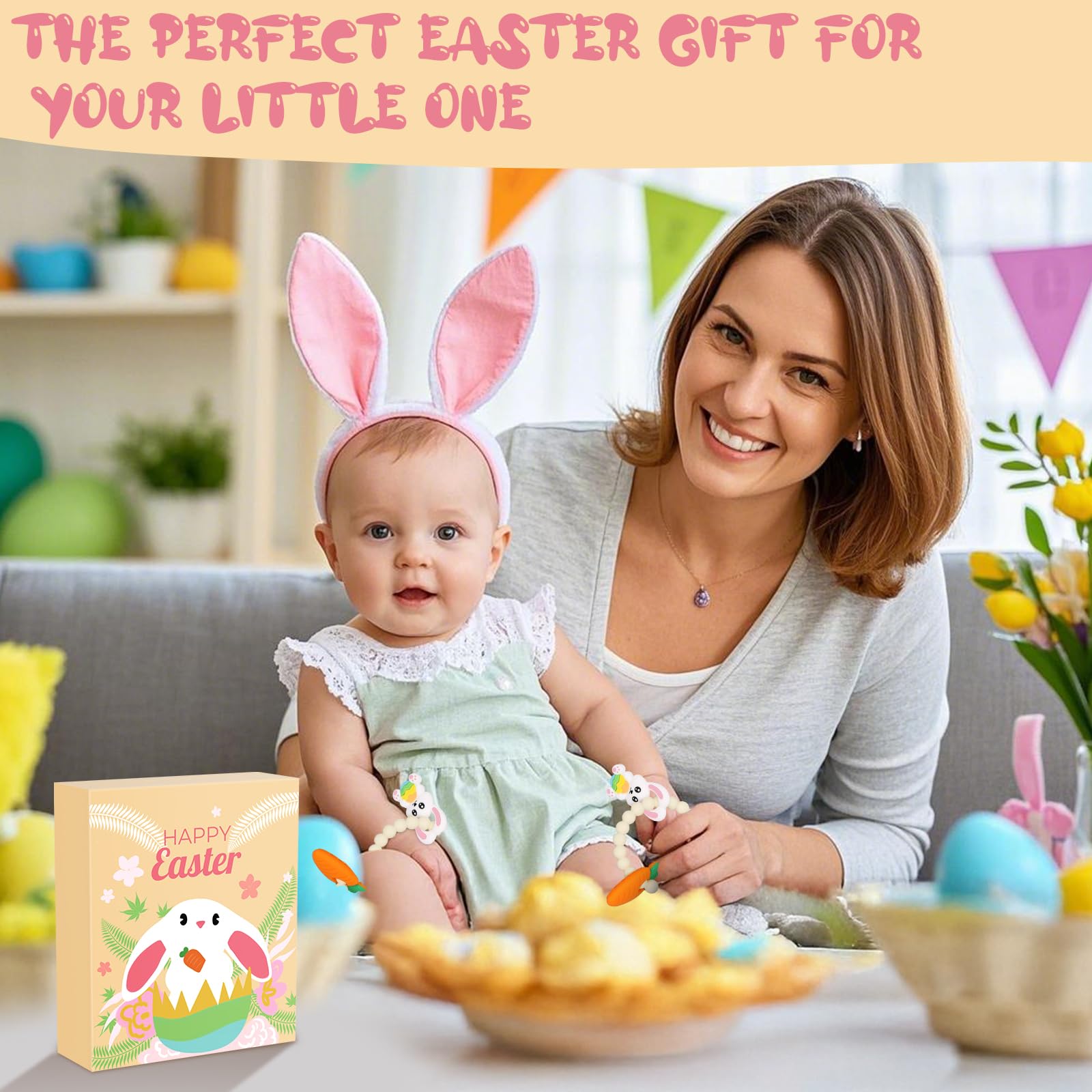 Easter Baby Teething Ring Toys – Bunny & Carrot Teethers for Newborns, Infants & Toddlers – Sensory Chew Bracelet for Teething Relief – Perfect Baby Shower Gift & Easter Basket Stuffers – Great for Soothing Sore Gums & Early Sensory Development