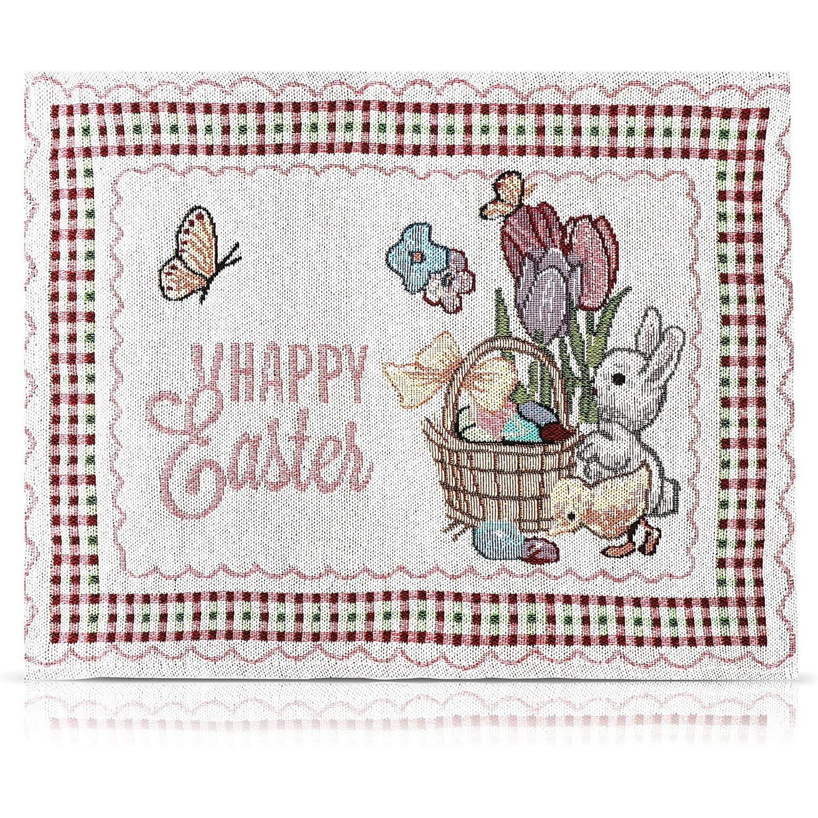 Juvale 4 Pack Easter Woven Placemats - 17 x 13 Inch Soft Polyester Cotton Table Mats - Decorative Easter Dining Table Decor for Holiday Parties & Spring Gatherings