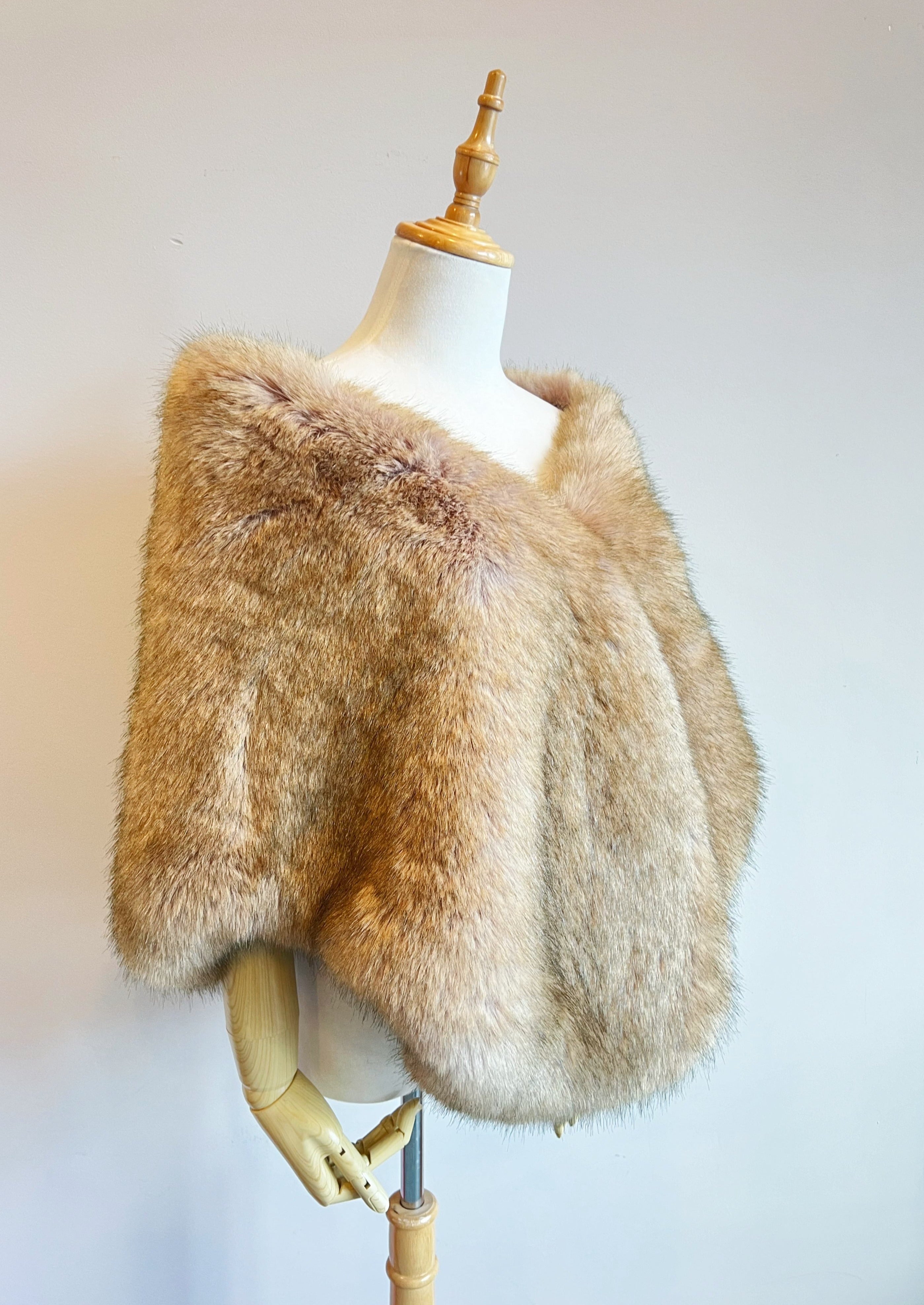 Honey Brown Faux Fur Shawl Wrap - Soft Butterfly Design (LBrw07) for Women, Winter Fashion Accessory, Perfect for Parties, Weddings & Evening Outfits