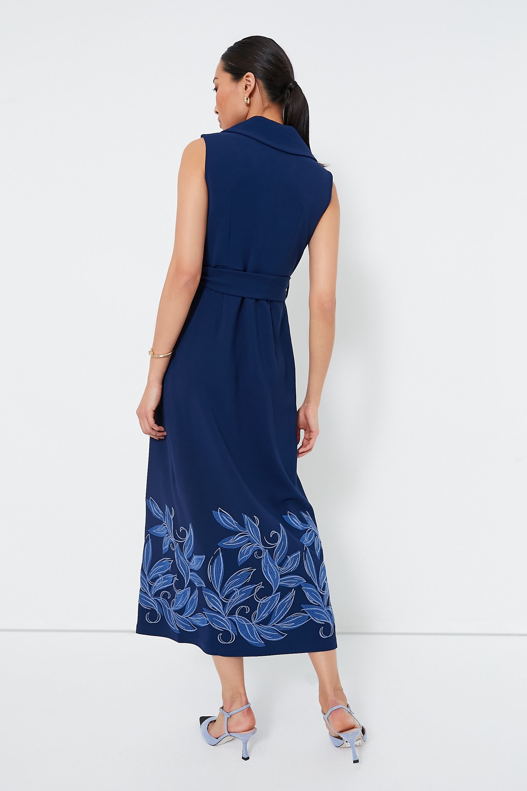Blue Leaves Noemi Dress - Elegant Floral Print Summer Dress for Women | Perfect for Beach Vacations, Weddings & Casual Outings