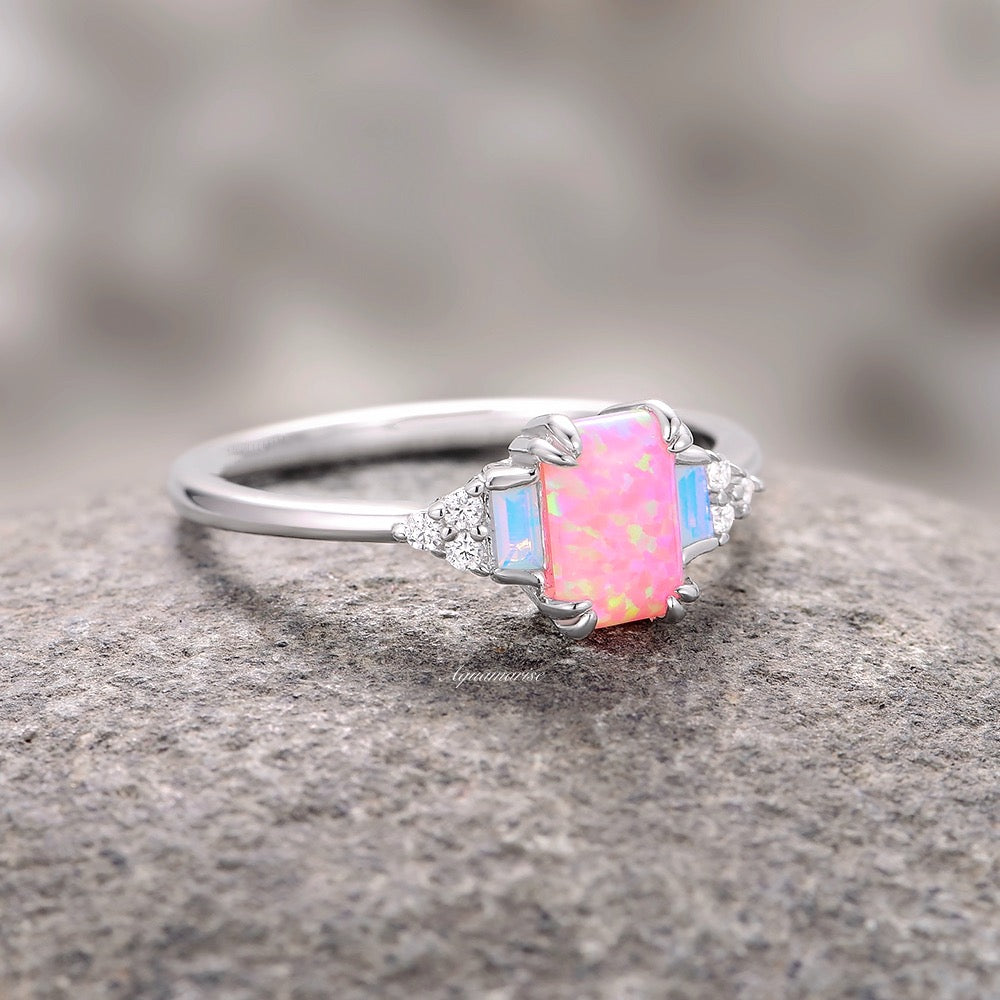Pink Fire Opal & Opalescent Sapphire Sterling Silver Ring for Women - Elegant Jewelry Gift for Birthday, Anniversary & Special Occasions