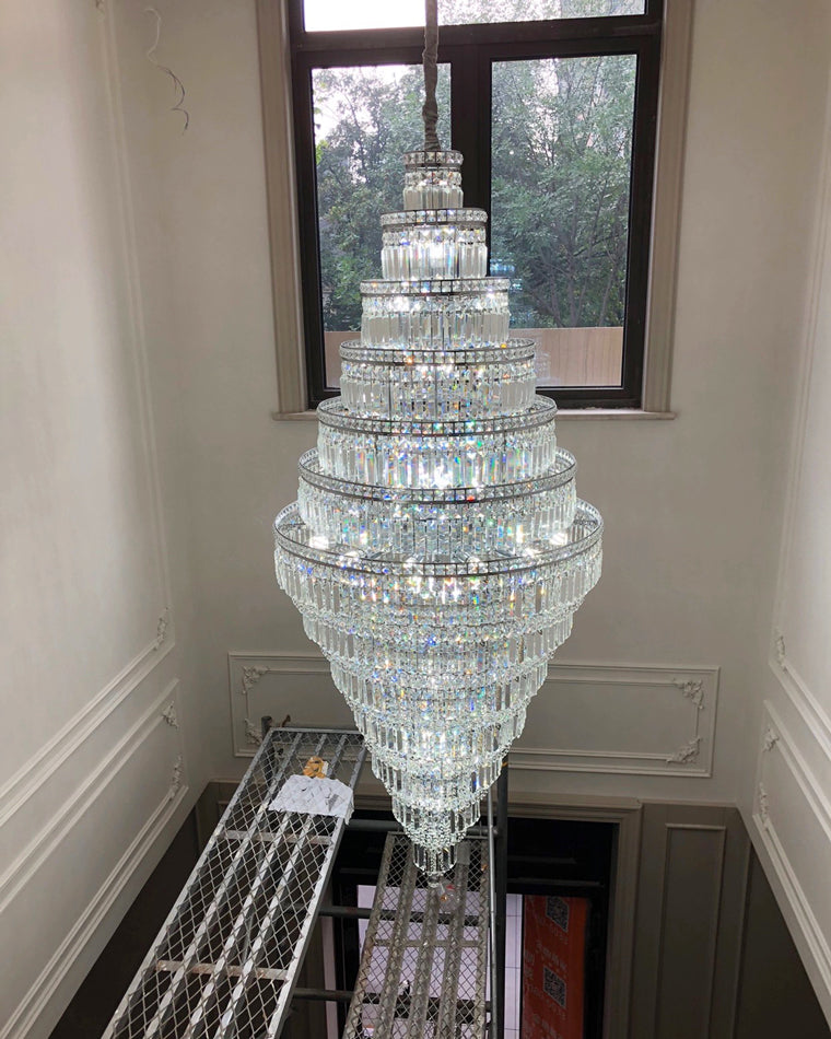 Merlin Large Tiered Crystal Chandelier - Elegant Lighting Fixture for Dining Room, Foyer & Luxury Home Decor | Dimmable LED Chandelier with 8 Lights