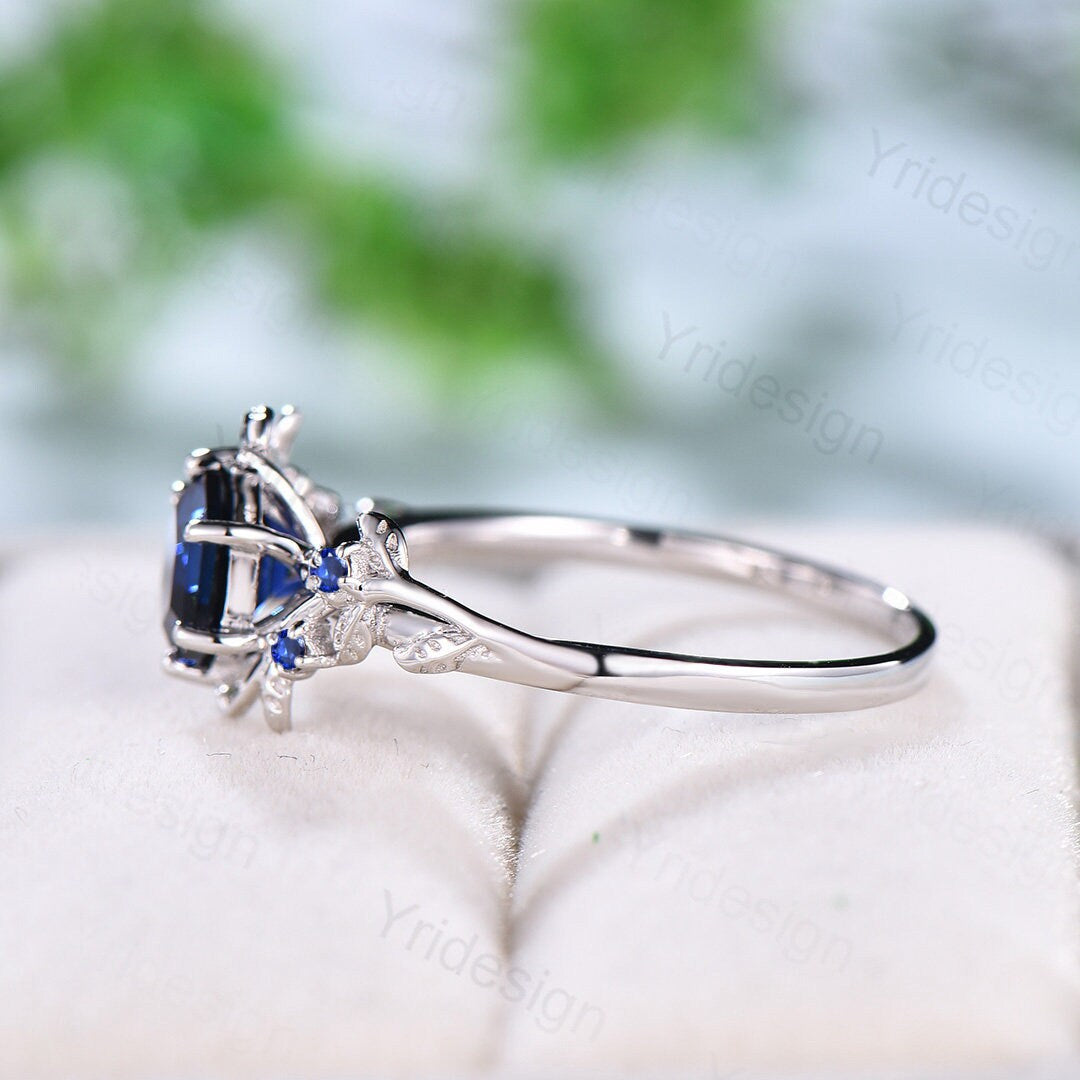 Elegant Hexagon Cut Blue Sapphire Ring in White Gold - Vintage Unique September Birthstone Engagement & Wedding Ring for Women | Perfect for Proposals, Anniversaries, and Special Occasions