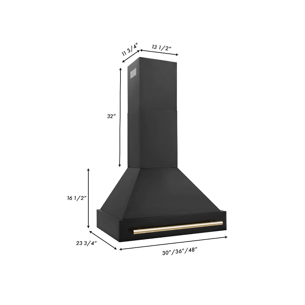 ZLINE Autograph Edition 30-inch Black Stainless Steel Kitchen Package - Dual Fuel Range, Range Hood, Dishwasher & Refrigerator with External Water Dispenser & Polished Gold Accents (4AKPR RABRHDWV30 G) | Premium Luxury Kitchen Appliances for Modern Homes & Gourmet Cooking