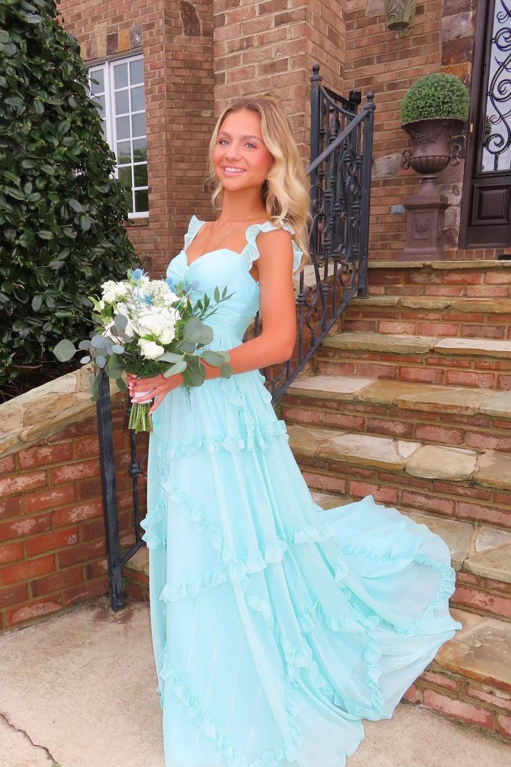Elegant A-Line Chiffon Ruffles Long Prom Dress for Formal Party & Evening Gown J5183 | Perfect for Homecoming, Prom Night, Wedding Guest & Special Occasions