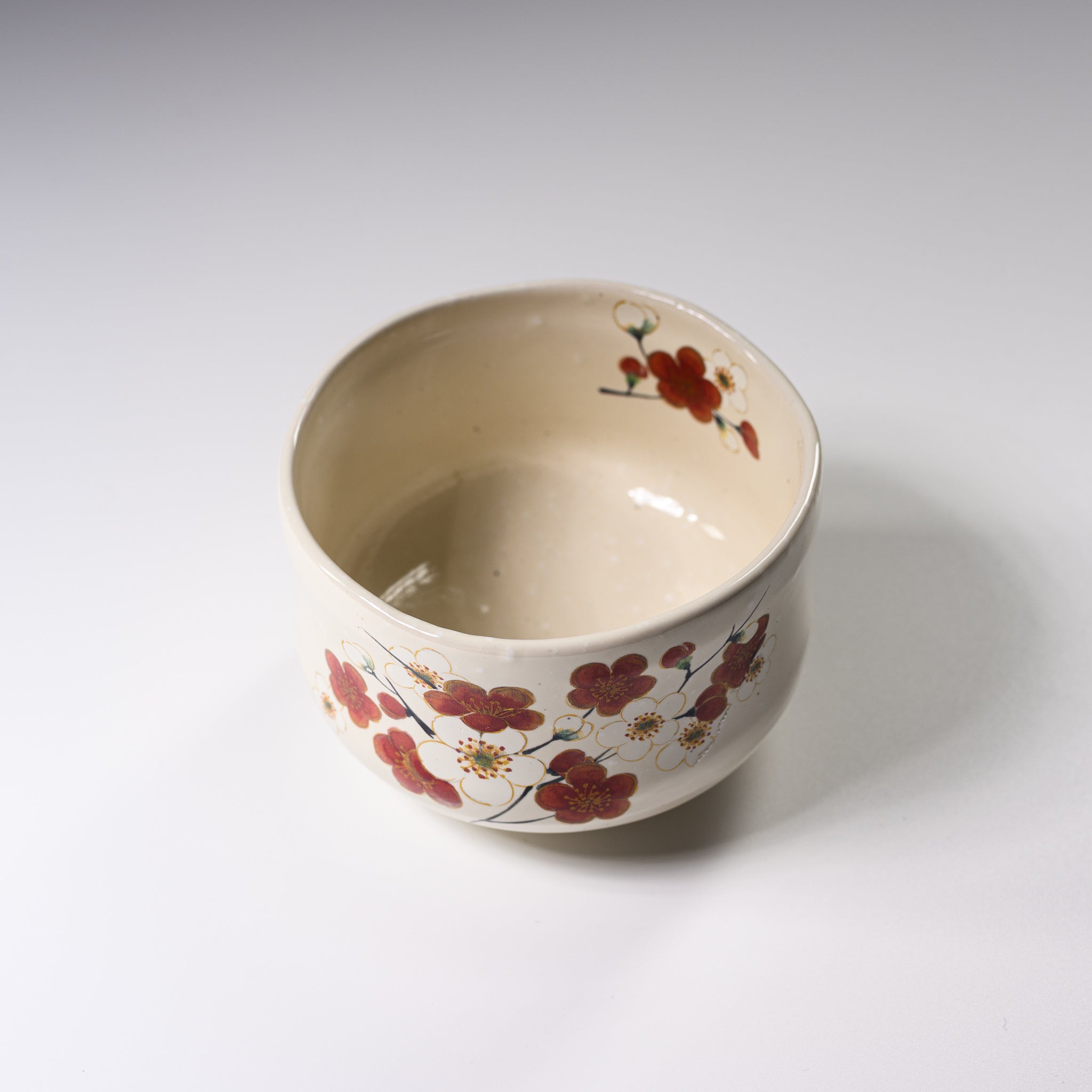Premium Mini Matcha Bowl - Handcrafted Ceramic Tea Cup with Spring Plum Blossoms Design | Perfect for Japanese Tea Ceremony, Zen Meditation & Home Decor