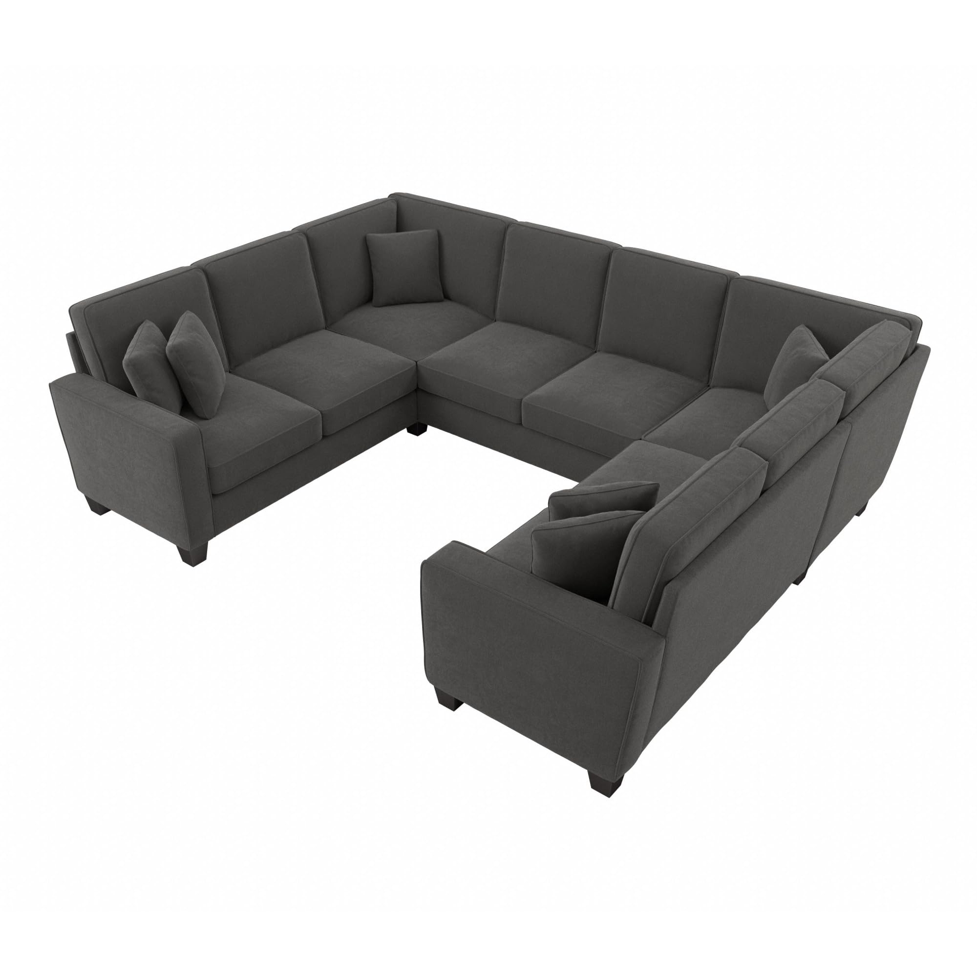 Bush Furniture 113 Inch U-Shaped Sectional Sofa - Modern Living Room Couch with Pet-Friendly Fabric, Stockton Collection in Charcoal Gray Herringbone | Perfect for Family Gatherings & Home Theater Seating