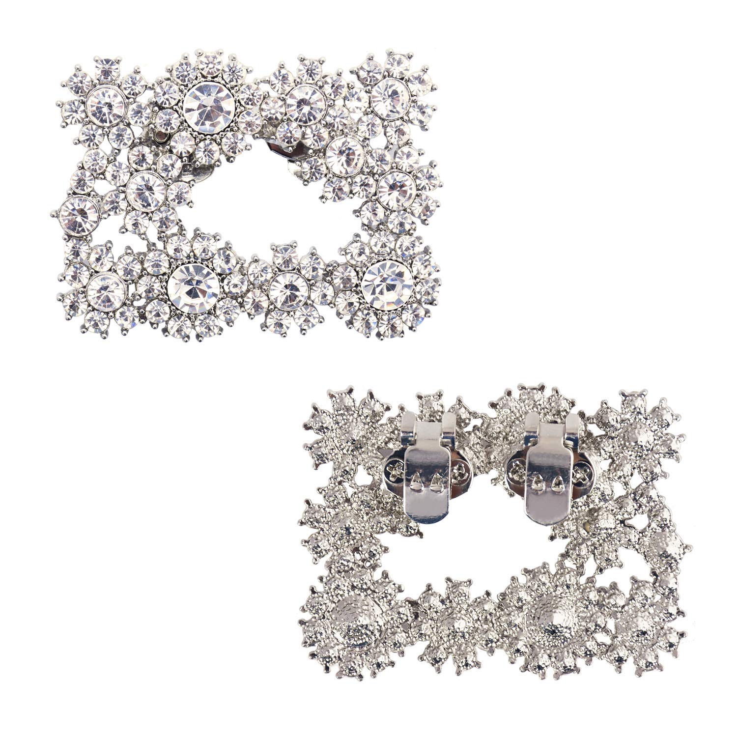 ELEGANTPARK Women's Decorative Pearl Shoe Clips - Square Silver Rhinestone Shoe Accessories for Pumps, Wedding, Party & Special Occasions | Perfect for Bridal Shoes, Evening Events and Formal Attire