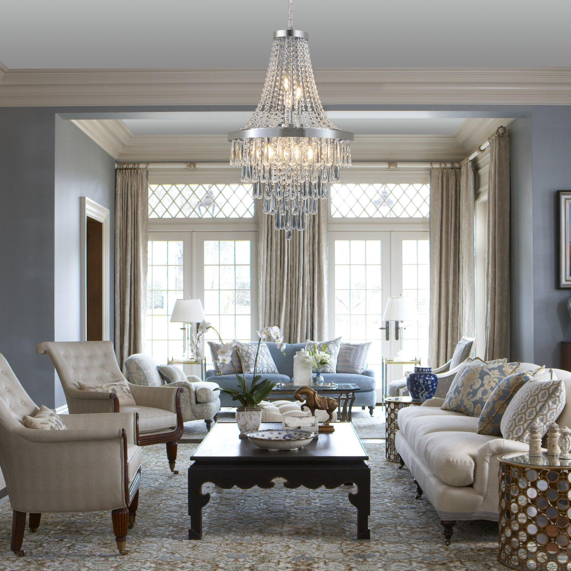 Modern Crystal Chandeliers in Chromium Finish - Large Luxury Ceiling Light Fixture for Dining Room, Living Room & Foyer Lighting