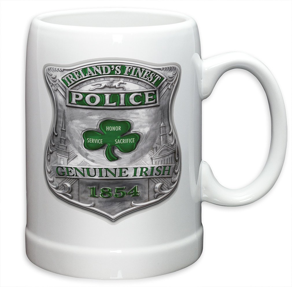 German Beer Stein Set of 12 - 20oz Police Officer Gift for Men & Women - Law Enforcement Stoneware Mug with Logo - Perfect for St. Patrick's Day, Irish Pubs & Garda Ireland Collectors
