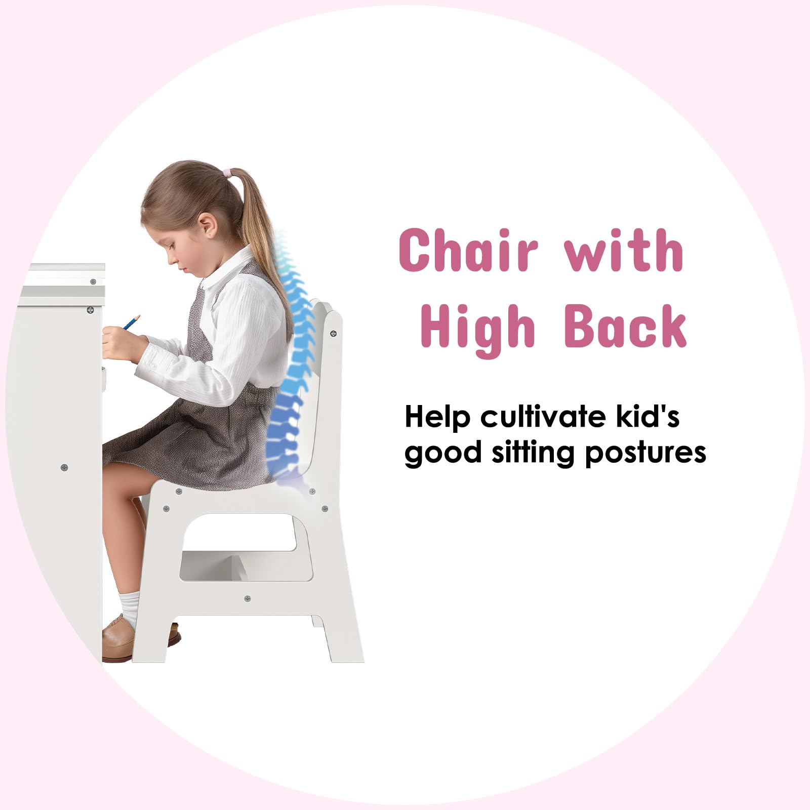 Arlopu Kids Vanity Set - Wooden Princess Dressing Table with Tri-Folding Mirror, Stool & Canvas Drawer for Little Girls (White) | Perfect for Pretend Play, Birthday Gifts & Bedroom Decor