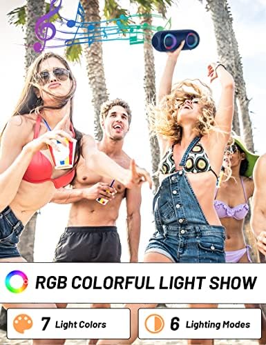 NOTABRICK Bluetooth Speaker with Colorful LED Lights - Portable Wireless Bluetooth 5.0 Speaker, 30W HD Stereo Sound, IPX7 Waterproof, 24H Playtime, 100ft Range - Perfect for Pool Parties, Camping & Outdoor Adventures