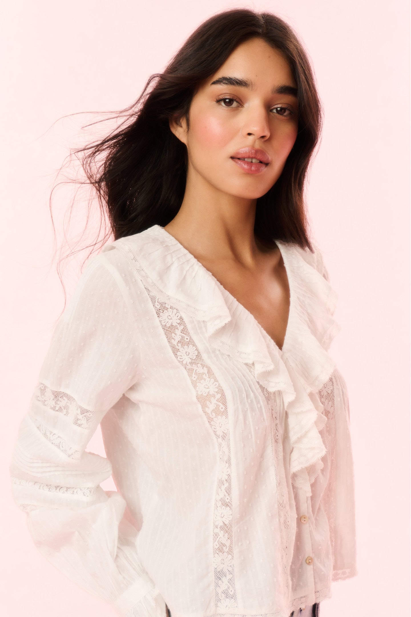 Rosabelle Women's Cotton Ruffle Blouse - Elegant Floral Print Long Sleeve Shirt for Casual Wear, Office & Date Night Outfits