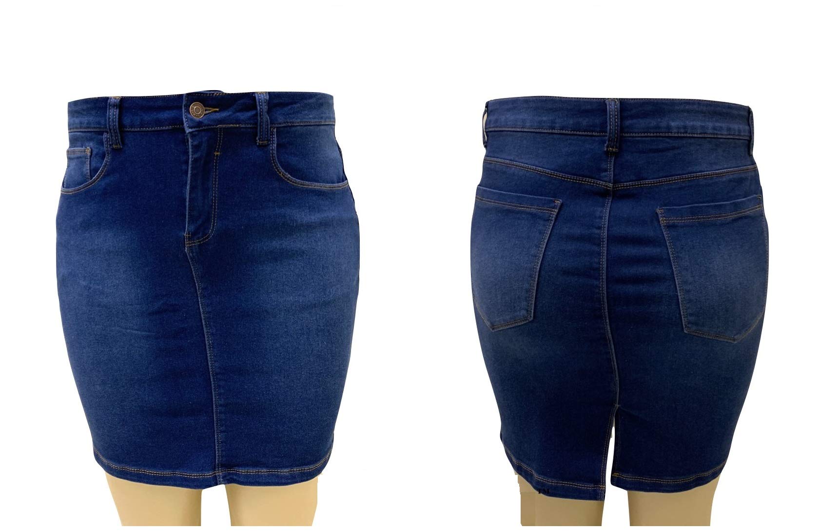Jack David & Voir Twill Women's Plus Size Stretch Denim Button Front Skirt - 1X 2X 3X - Comfortable & Stylish for Casual Wear, Office Outfits & Date Nights