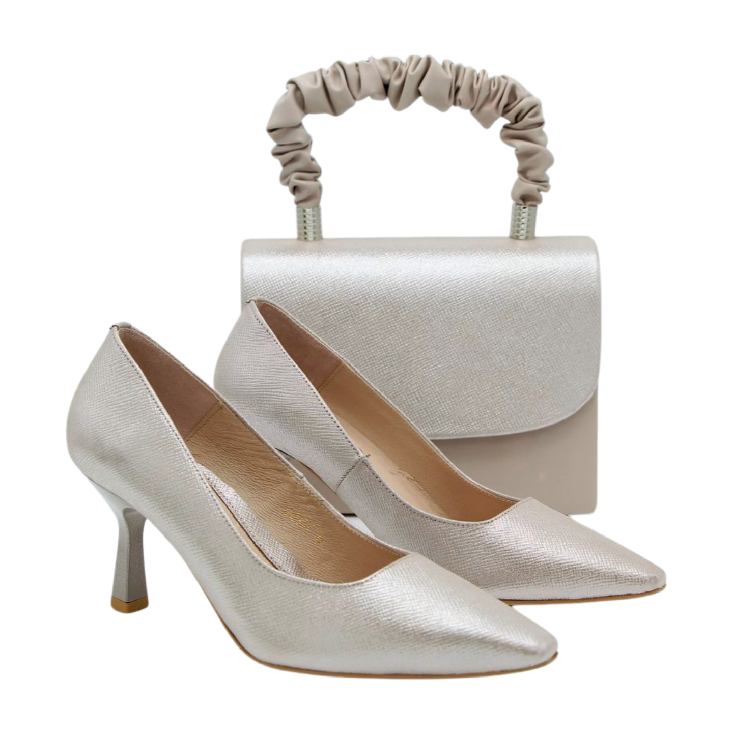 FABUCCI Women's Silver Shimmer Court Shoes - Elegant Pointed Toe Pumps for Office, Party & Wedding | Comfortable Heels for Professional & Formal Occasions
