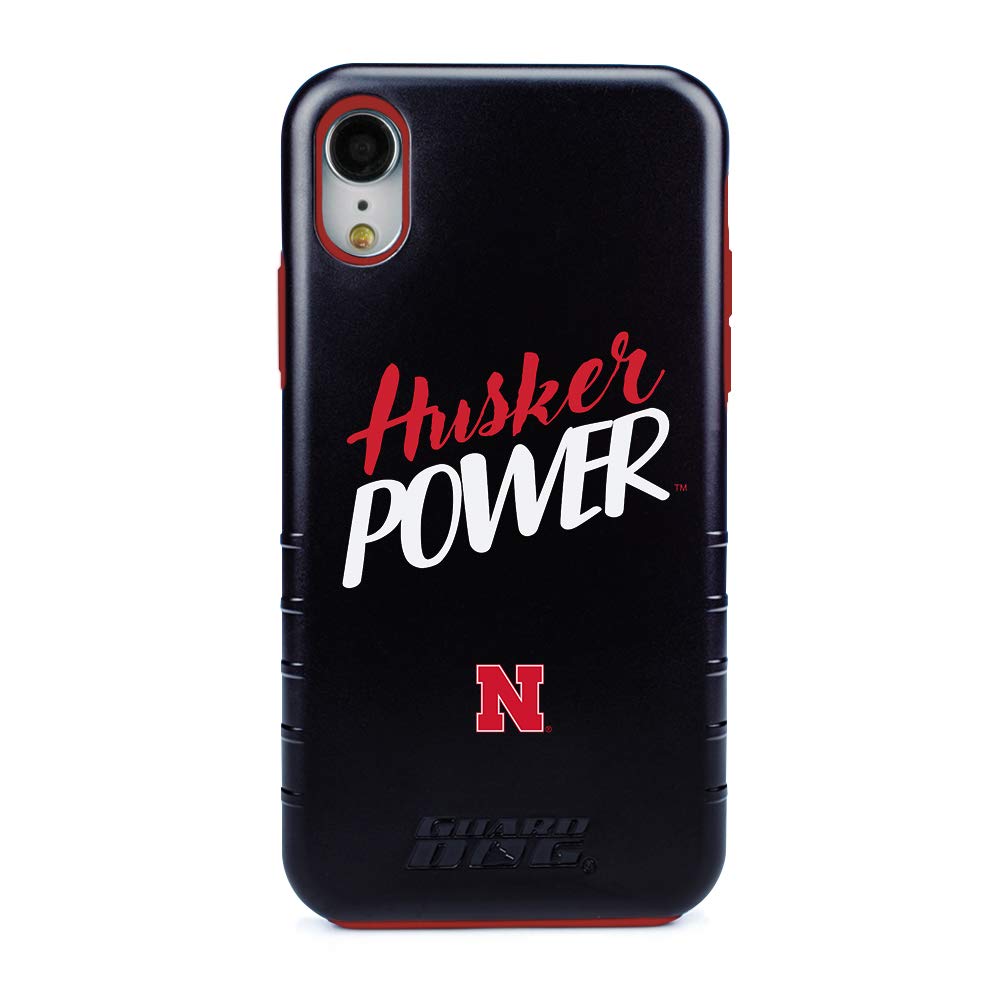 Nebraska Cornhuskers iPhone XR Case - Husker Power Script Black Hybrid Protective Cover for Guard Dog Collegiate Series | Perfect for Game Day, School Spirit & Everyday Use
