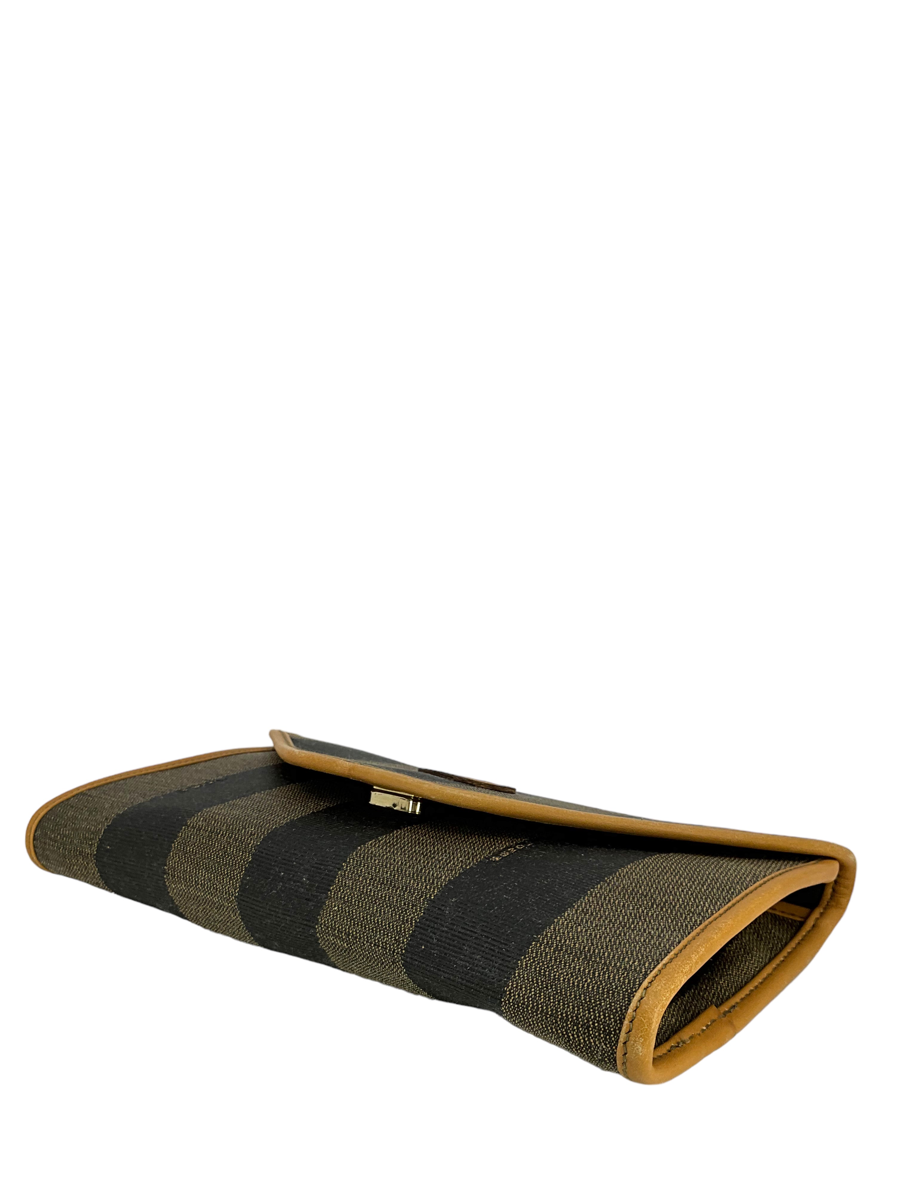 FENDI Vintage Vinyl Pequin Striped Envelope Clutch Bag for Women | Luxury Designer Handbag for Evening Parties & Special Occasions