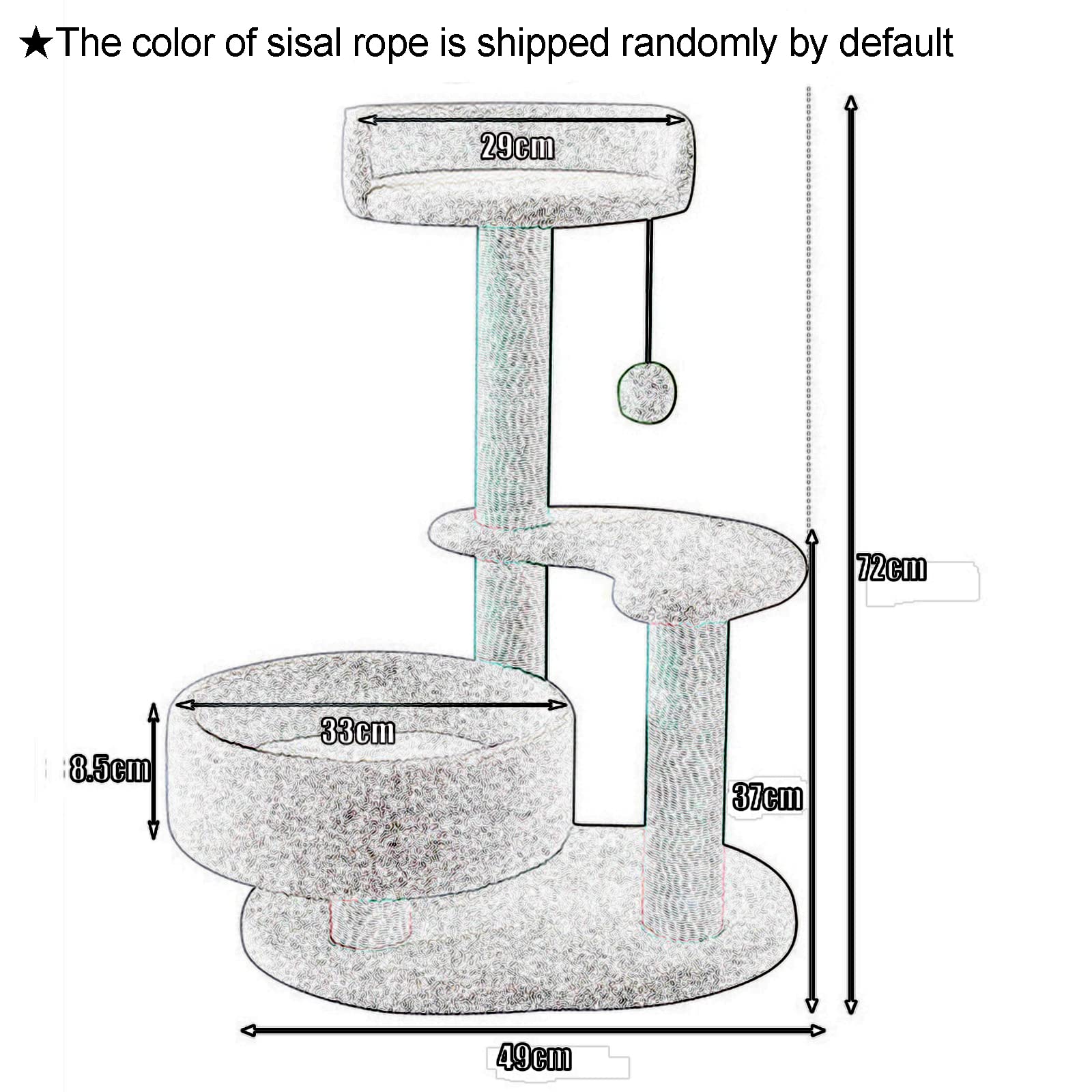 28.3 Inch Cat Tree for Indoor Cats - 3 Level Cat Activity Tower with Scratching Post & Hanging Ball - Multi-Level Pet Play House for Kittens & Adult Cats - White Cat Furniture (49x72cm) - Perfect for Small Spaces & Apartment Living