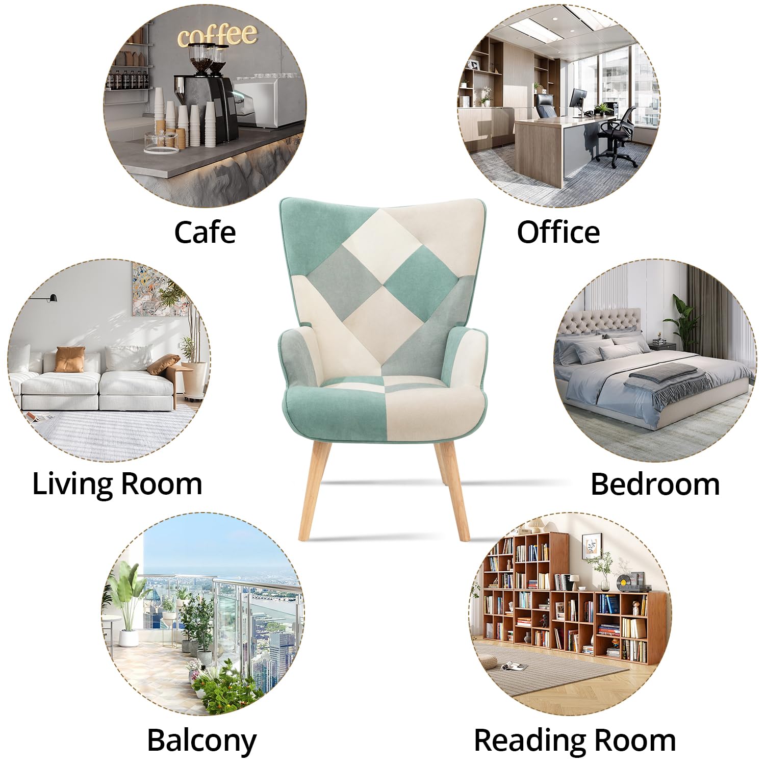 **Green Upholstered Accent Chair with Ottoman - High Back Armrest Living Room Chair, Comfy Fabric Armchair for Bedroom, Small Spaces & Reading Nook | Perfect for Relaxing, Lounging & Home Decor**