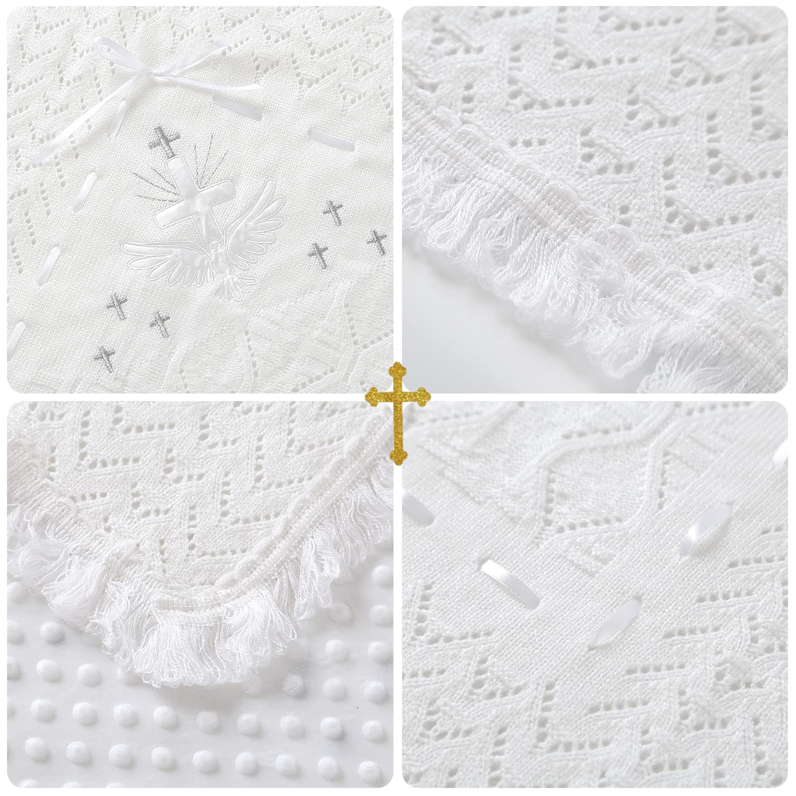 Booulfi Baby Christening Blanket - Soft White Knitted Baptism Shawl for Newborn Boys & Girls - Perfect for Christening Ceremonies, Baby Dedications & Photo Shoots