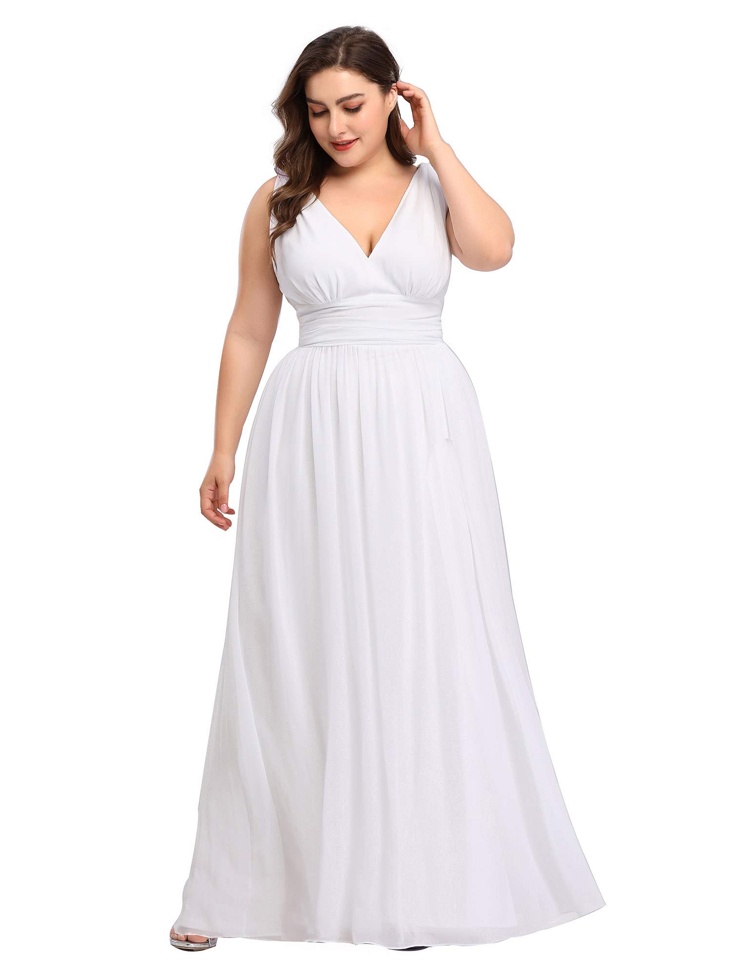 Ever-Pretty Women's Plus Size V-Neck Sleeveless Pleated Chiffon Maxi Dress - Formal Evening Gown & Bridesmaid Dress 09016-DA | Perfect for Weddings, Proms & Special Occasions