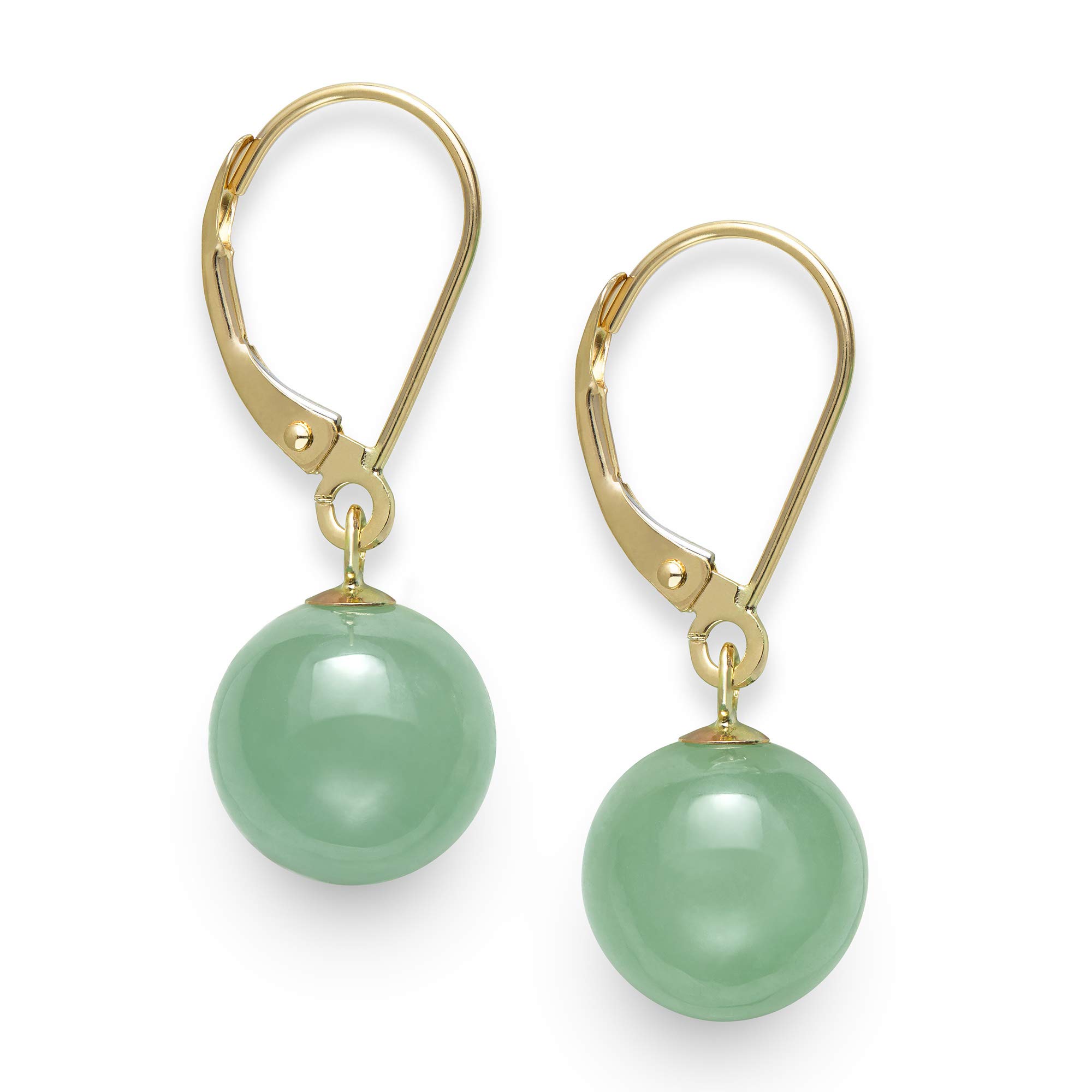 Belacqua Natural Green Jade Drop Dangle Leverback Earrings for Women | 14K Yellow Gold Fine Jewelry | Elegant Gift Box Included | Perfect for Weddings, Parties & Special Occasions