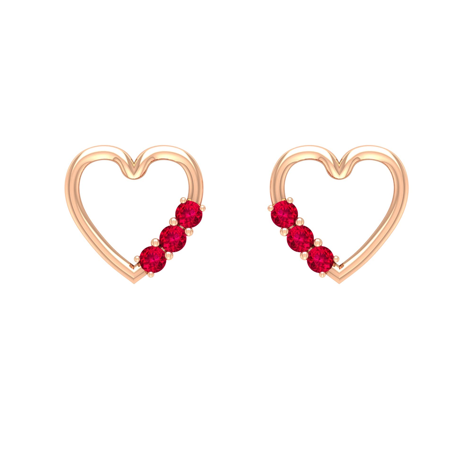 Natural Ruby Stud Earrings for Women - 14K Solid Gold Open Heart Design | Elegant Red Ruby & Gold Earrings | Perfect for Gifts, Weddings, Date Nights & Special Occasions