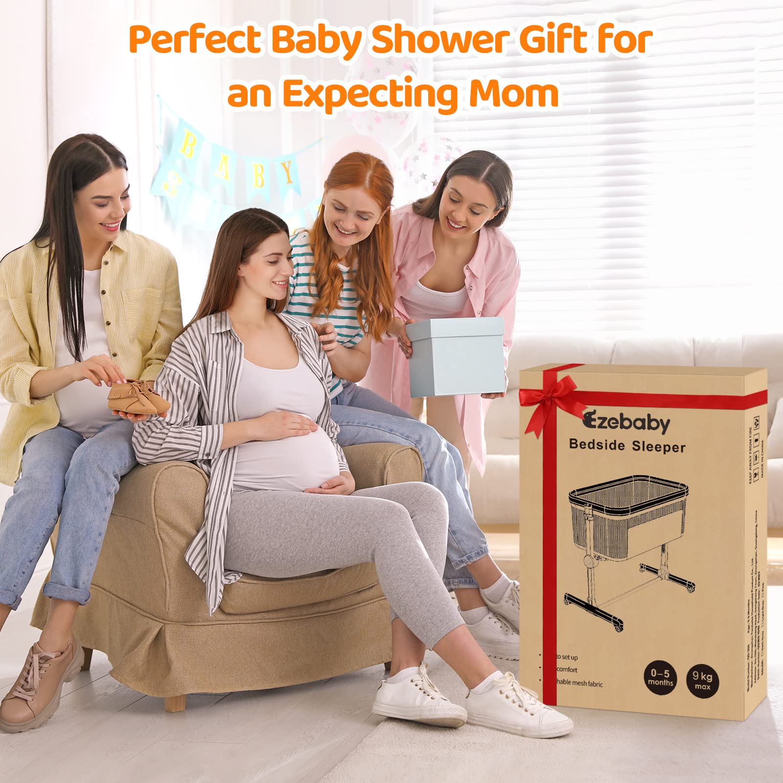 Ezebaby Portable Baby Bassinet Bedside Sleeper - Adjustable 7 Height Levels, Breathable Mesh Sides with Included Mattress & Sheet - Perfect for Newborns & Infants - Ideal for Nursery, Bedroom Co-Sleeping and Travel Use