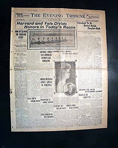 1927 Harvard-Yale Regatta Boat Race Newspaper - Evening Tribune San Diego June 25, 1908 - Historic Rowing Competition on Thames River New London CT - Perfect for Sports Memorabilia Collectors and Rowing Enthusiasts
