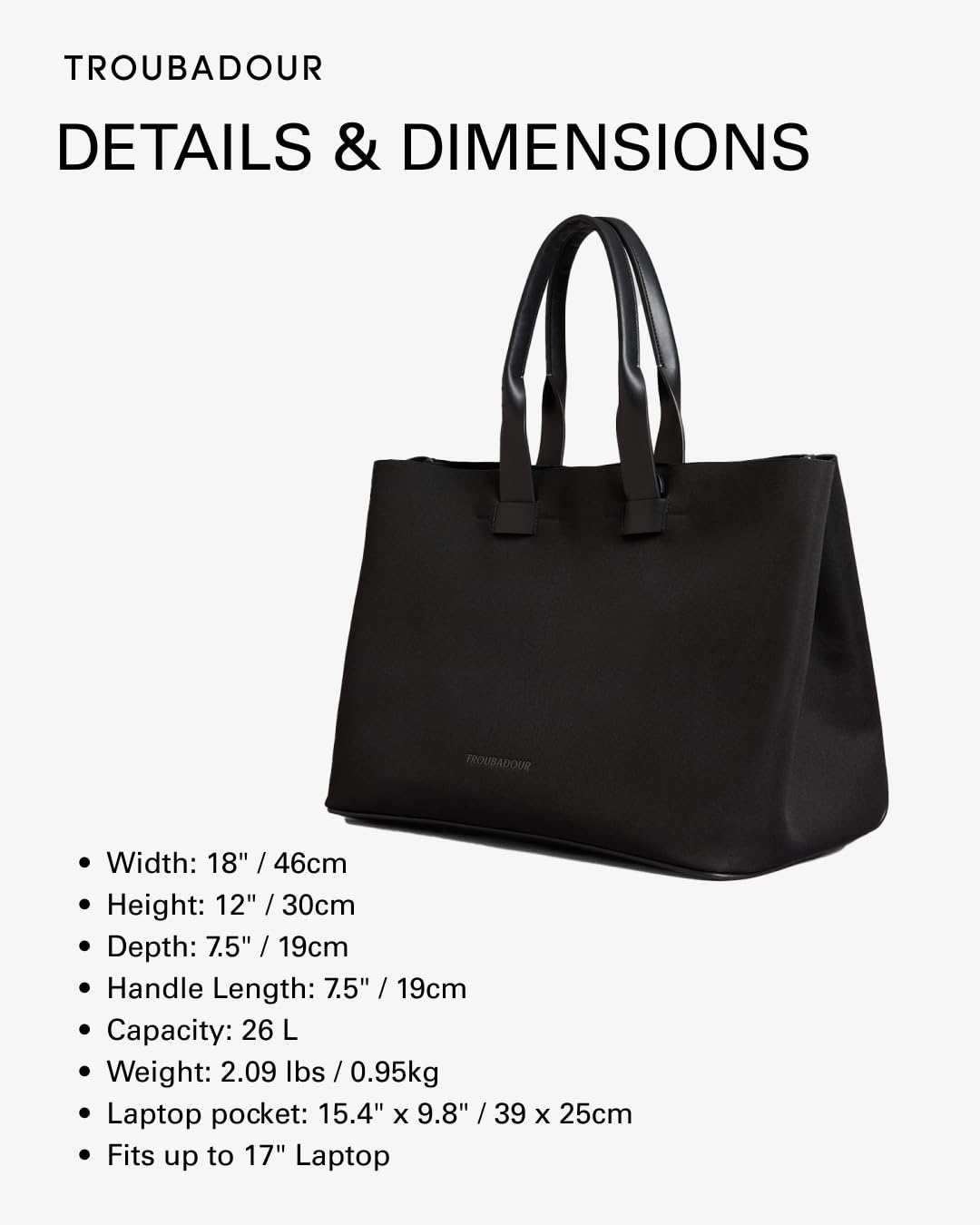 Troubadour Featherweight Vegan Tote Bag - Lightweight Waterproof Laptop Bag for Women & Men - Business Travel & Everyday Use - Spacious Minimalist Work Bag with Padded Laptop Sleeve (Black) - Perfect for Office, Commute & Weekend Getaways
