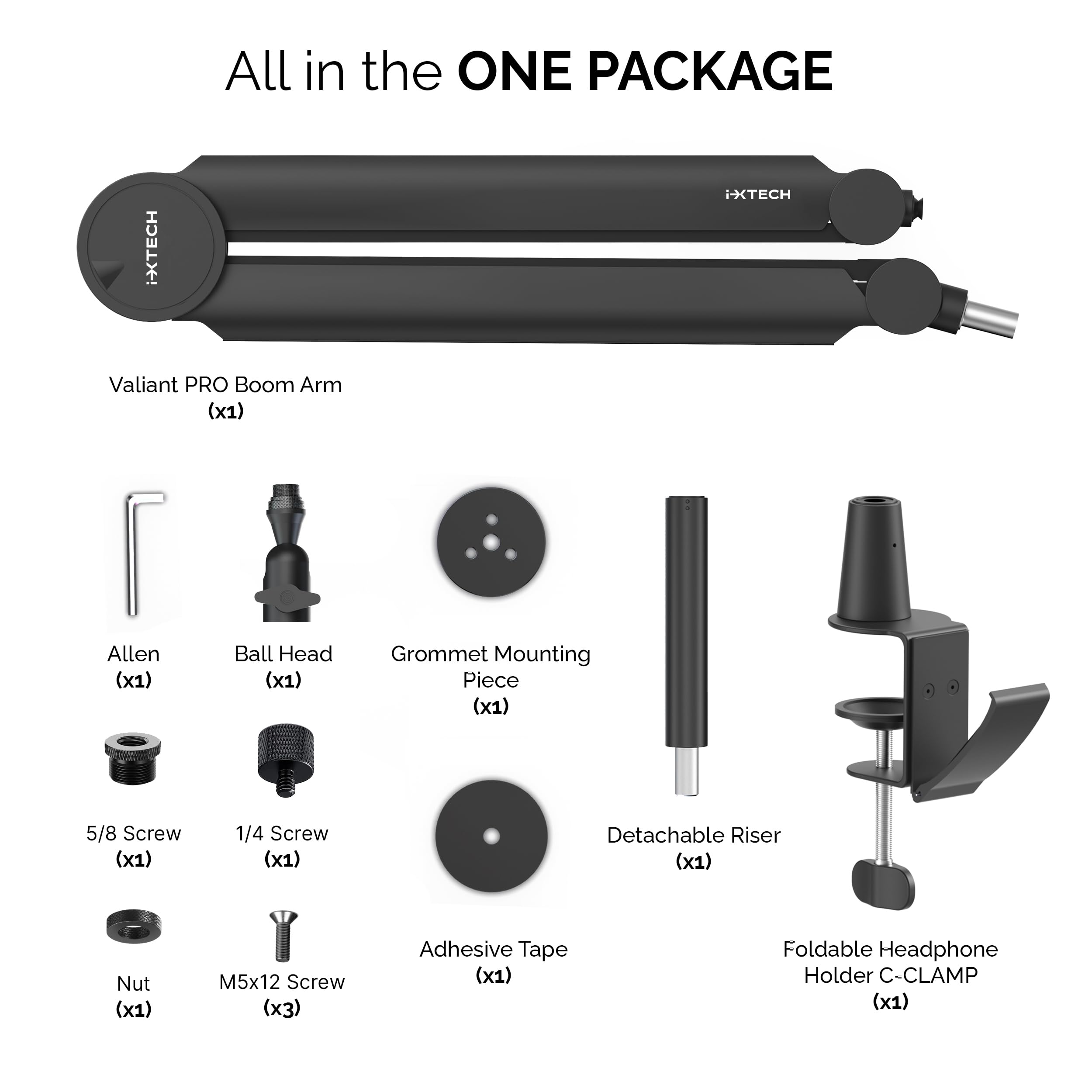 IXTECH 360° Rotatable Microphone Boom Arm with Desk Mount - Fully Adjustable Mic Stand for Podcasting, Streaming, Gaming & Studio Recording - Sturdy Universal Mic Arm for Home Office & Professional Use