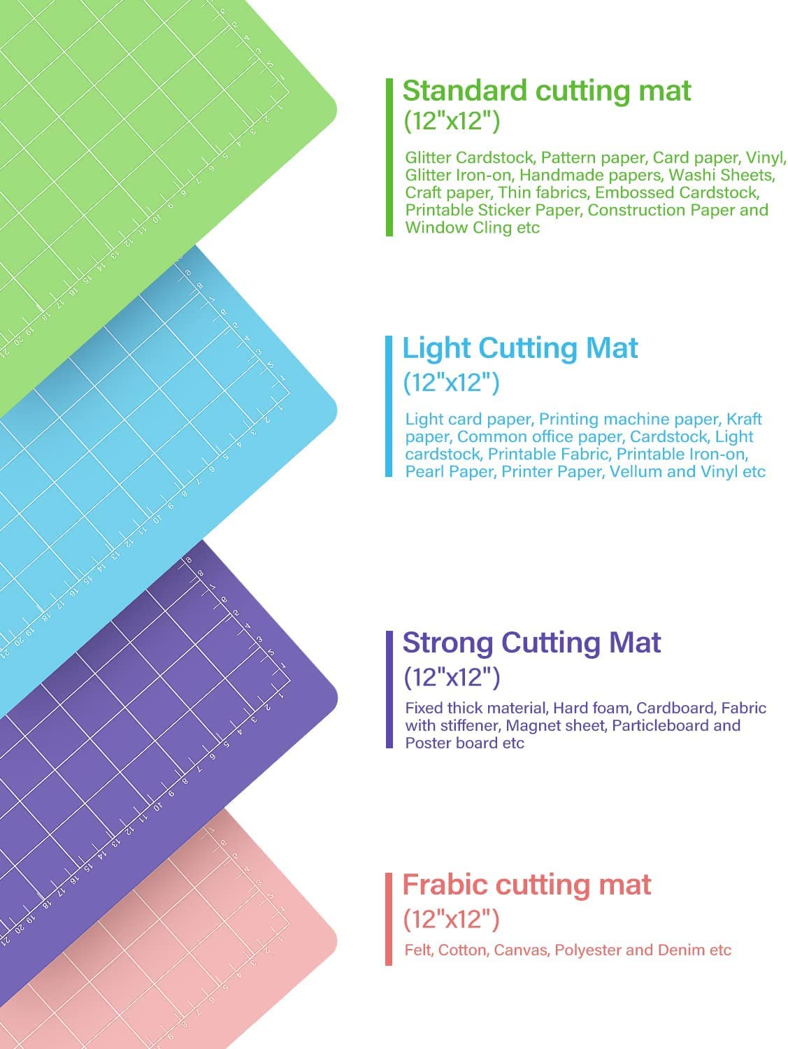 Premium 4-Pack 12x12 Self-Healing Cutting Mats for Cricut Maker 3, Maker, Explore 3, Air 2, Air & One - Multi-Color VarietyGrip Replacement Mats (Green/Blue/Purple/Pink) - Perfect for Vinyl Cutting, Paper Crafts & DIY Projects