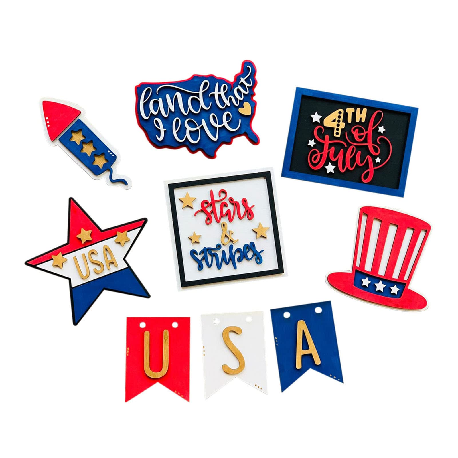 2024 4th of July Patriotic Decor Set - 3-Tier Wooden Tray for Independence Day, Farmhouse Style Kitchen & Living Room Decoration - Perfect for Party Centerpiece, Holiday Tablescapes & Seasonal Home Decor