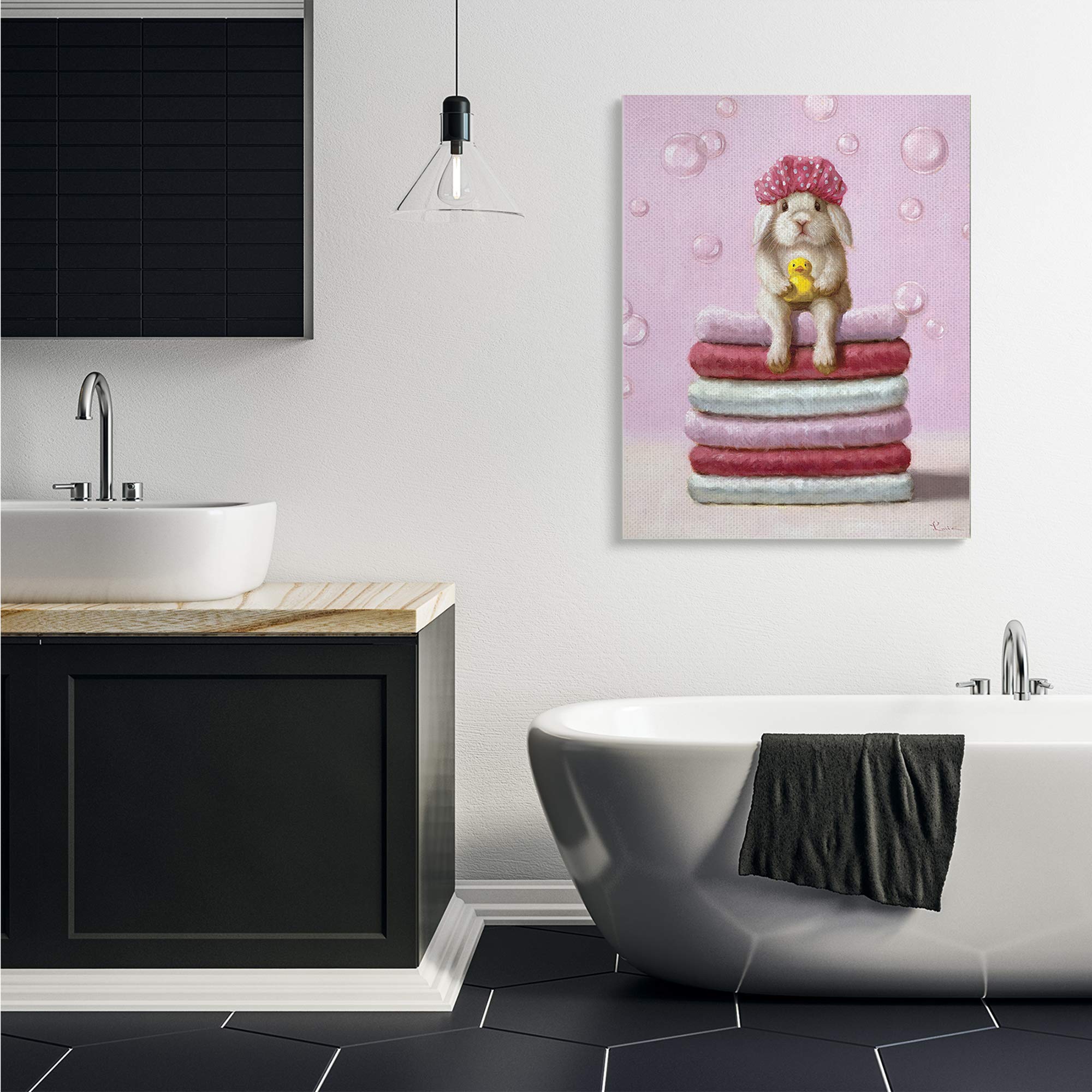 Stupell Industries Cute Baby Rabbit on Bath Towels with Soap Bubbles - Lucia Heffernan Design | Soft & Absorbent Baby Bath Towel for Newborns & Toddlers | Perfect for Bath Time, Nursery Decor & Baby Showers
